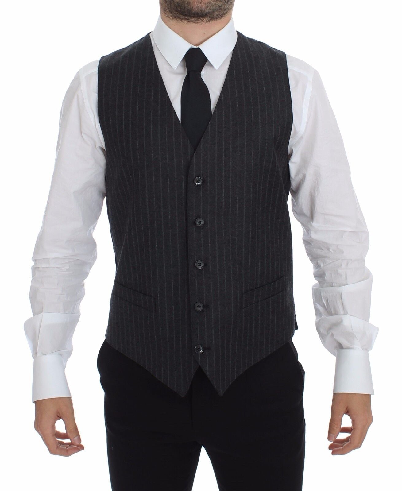 Dolce & Gabbana Elegant Gray Striped Dress  Vest IT48 / M