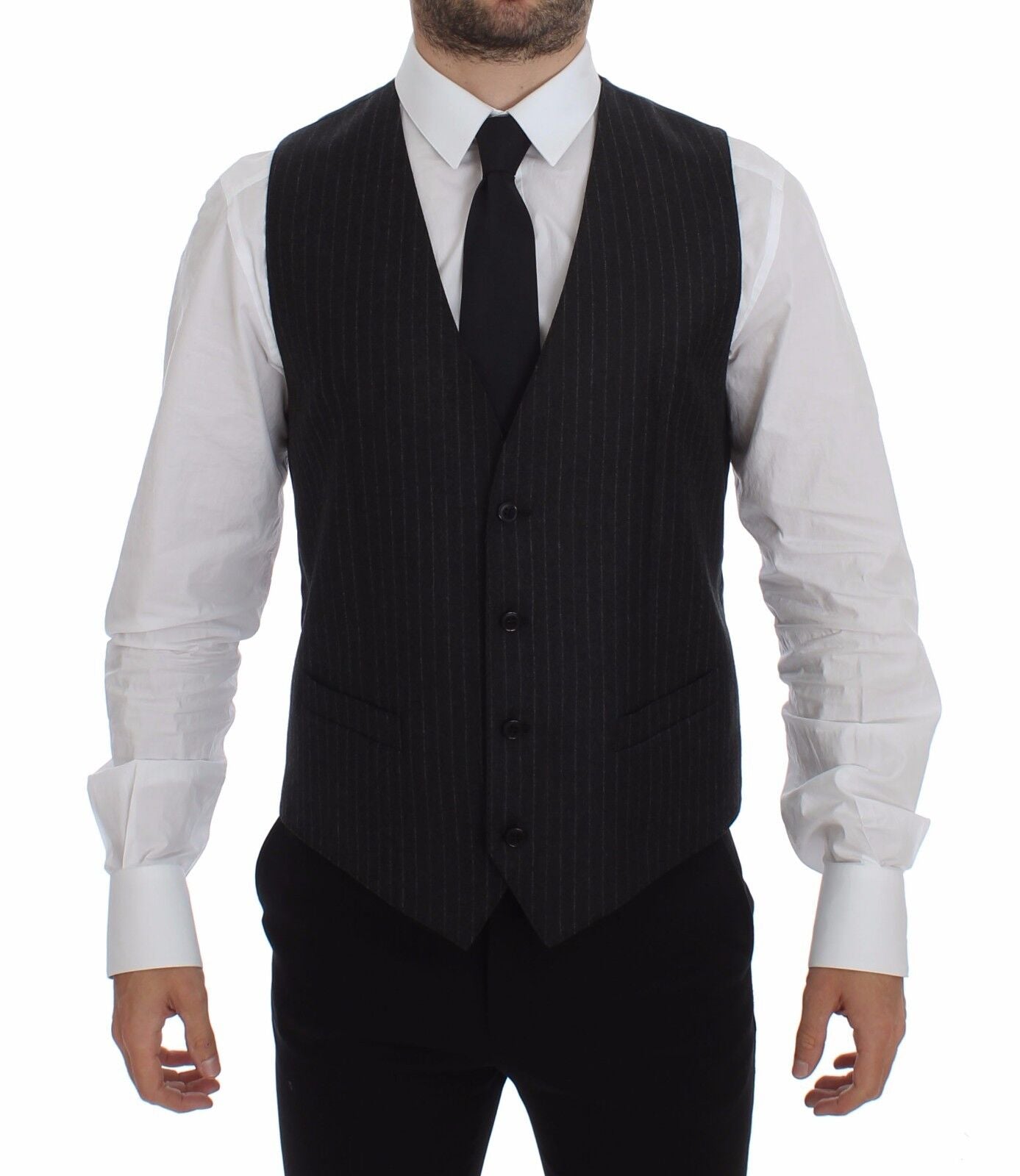 Dolce & Gabbana Elegant Gray Striped Wool Dress Vest IT48 / M