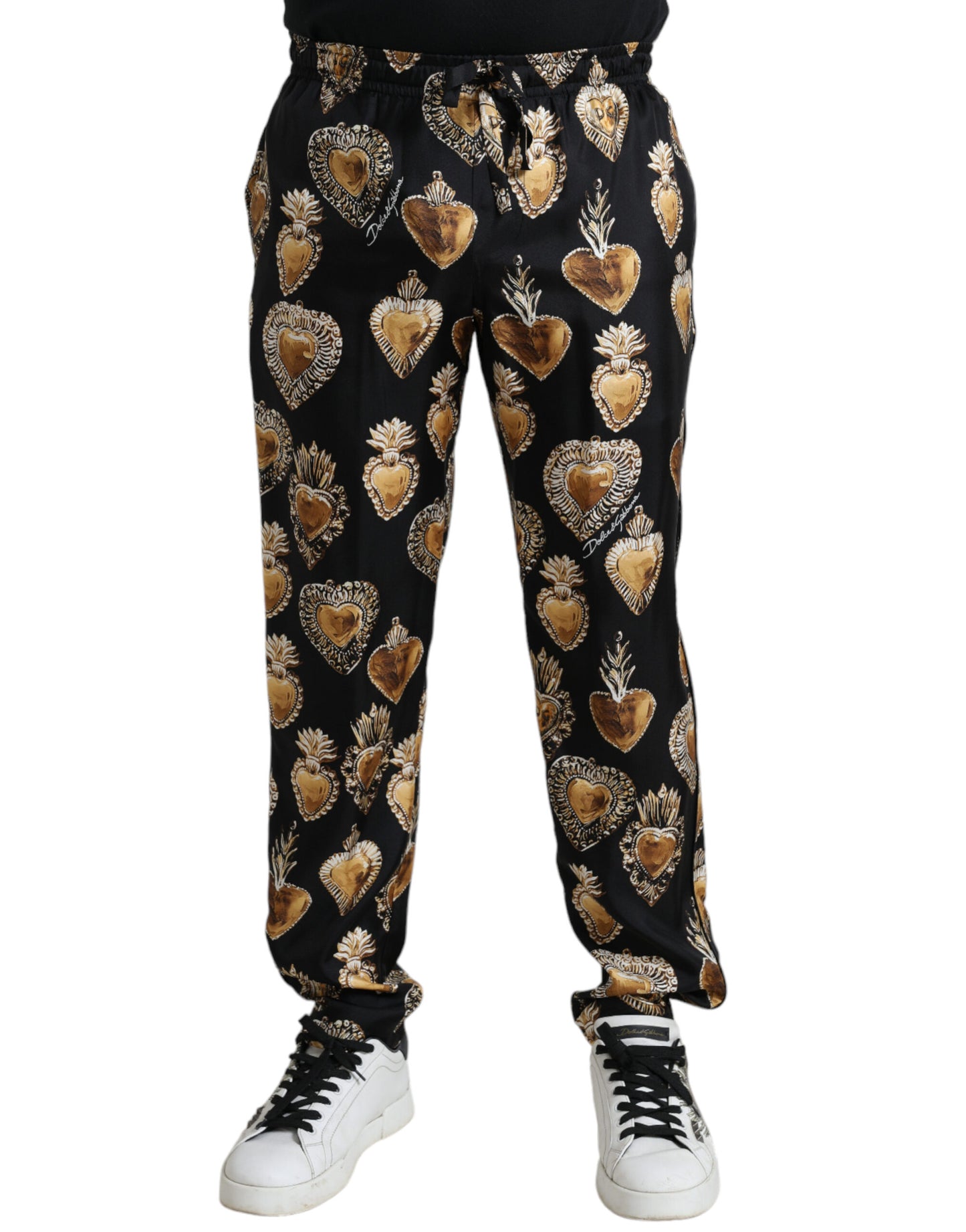 Dolce & Gabbana Chic Heart Print Silk Pajama Pants IT48 / M