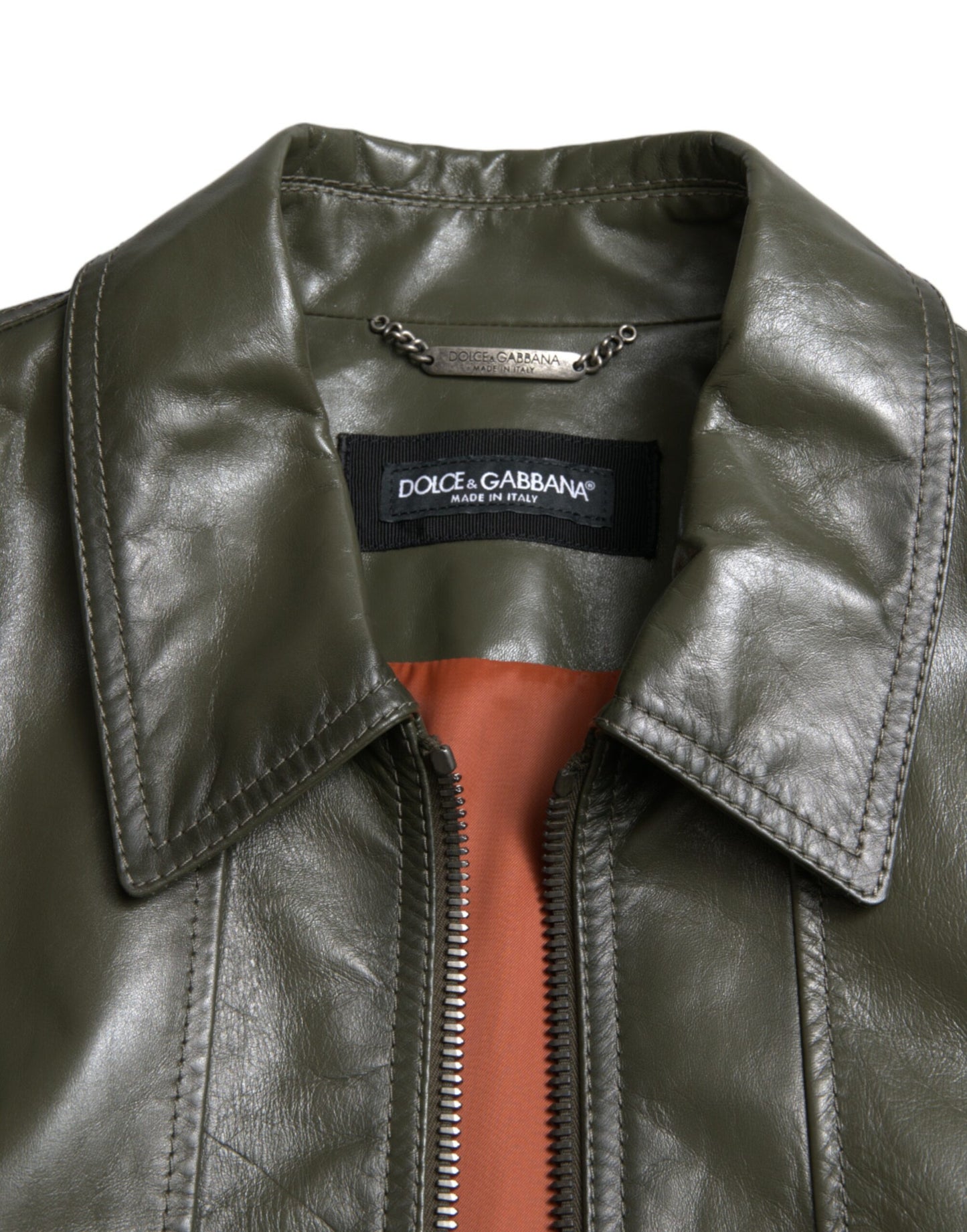 Dolce & Gabbana Emerald Elegance Leather Biker Jacket IT50 / L