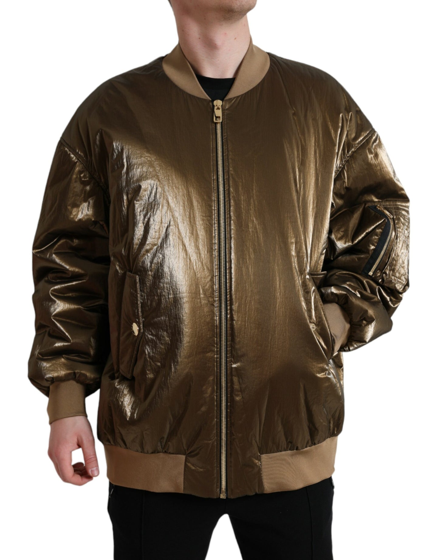 Dolce & Gabbana Elegant Bronze Bomber Jacket IT54 / XL