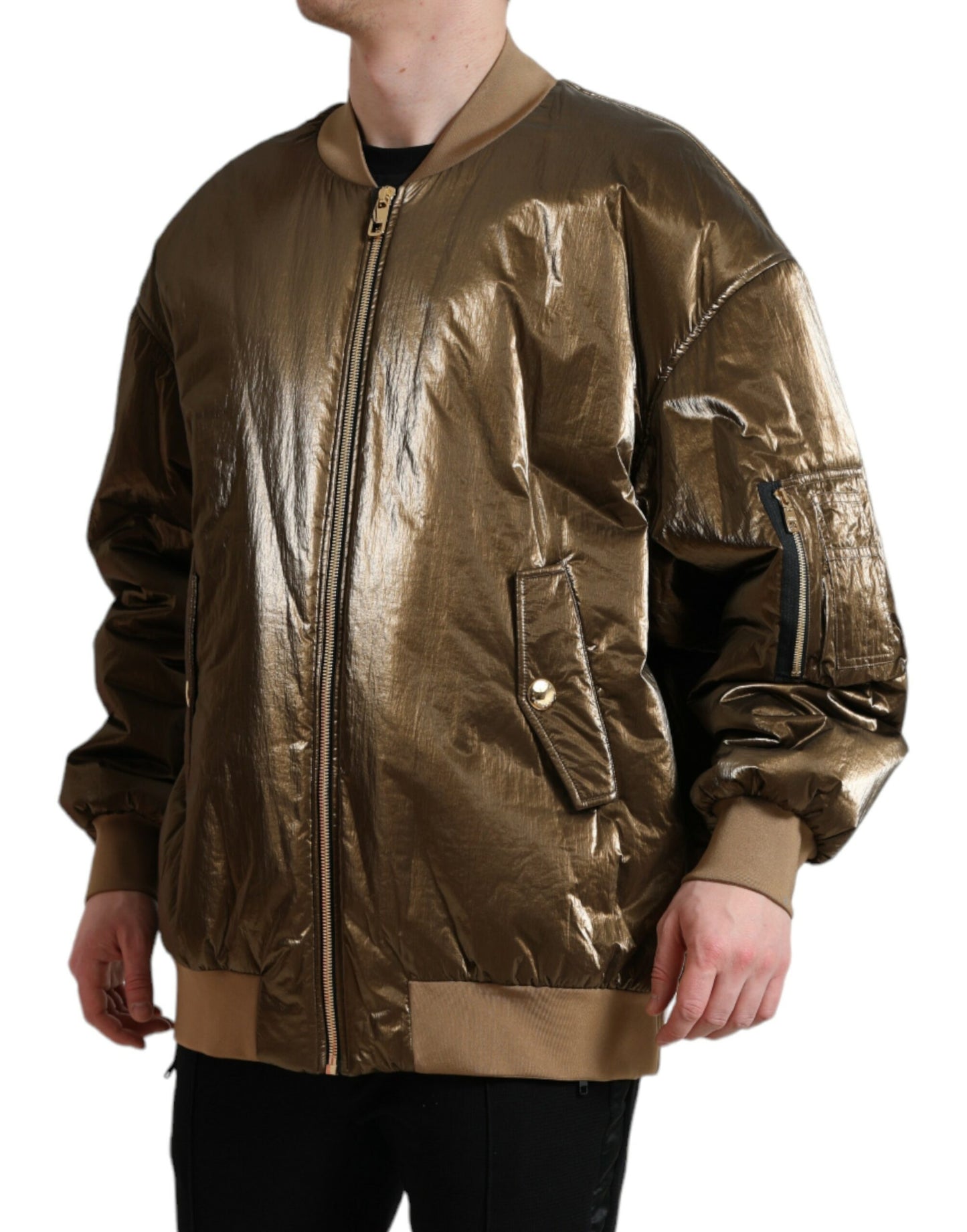 Dolce & Gabbana Elegant Bronze Bomber Jacket IT54 / XL