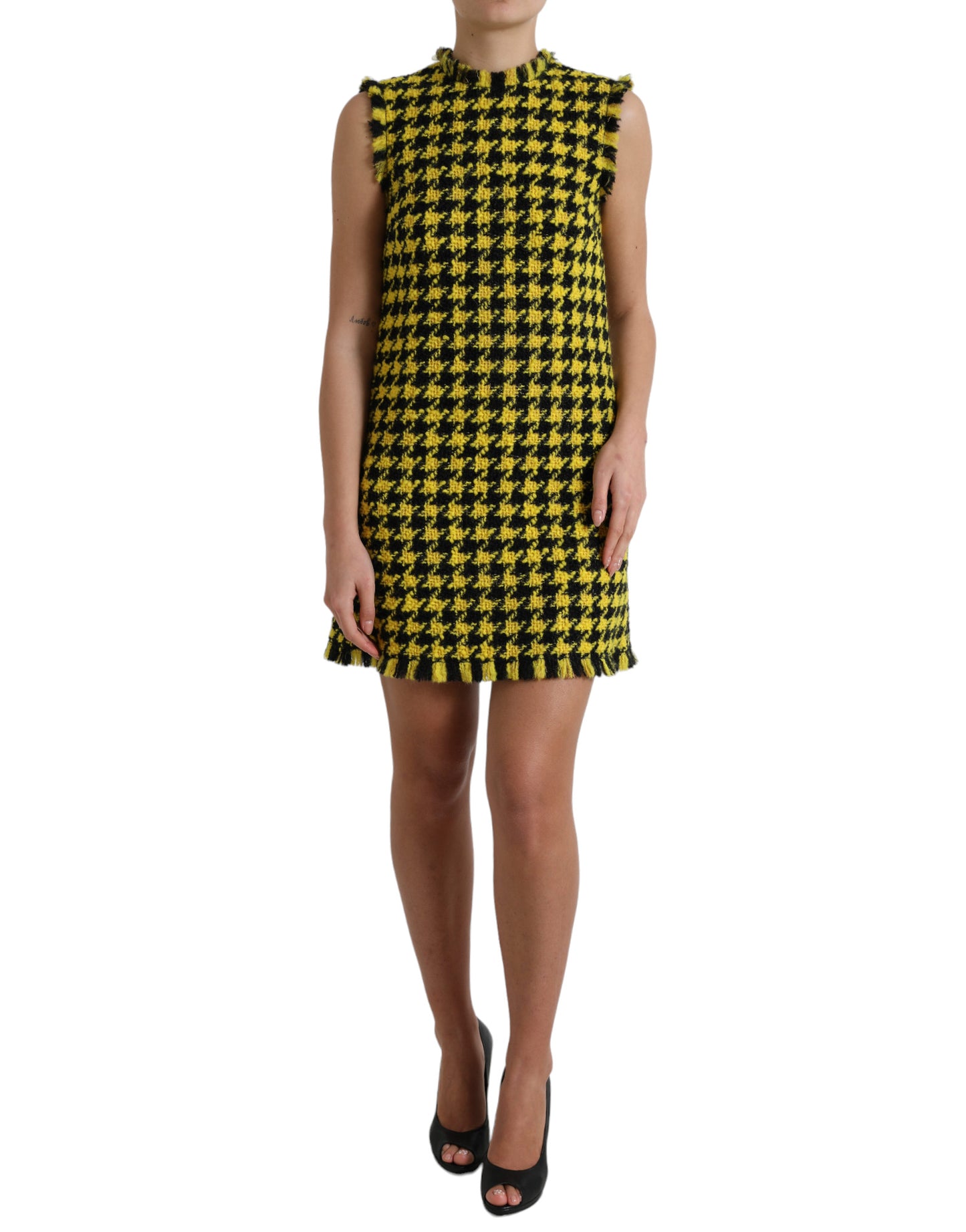 Dolce & Gabbana Houndstooth Knitted Chic Yellow Mini Skirt IT40 / S