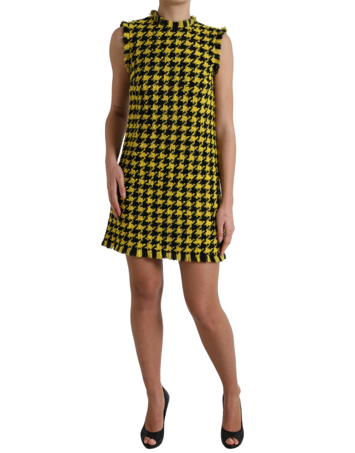 Dolce & Gabbana Houndstooth Knitted Chic Yellow Mini Skirt IT40 / S