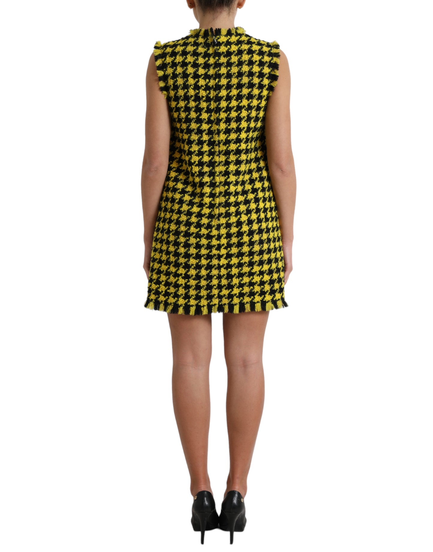 Dolce & Gabbana Houndstooth Knitted Chic Yellow Mini Skirt IT40 / S