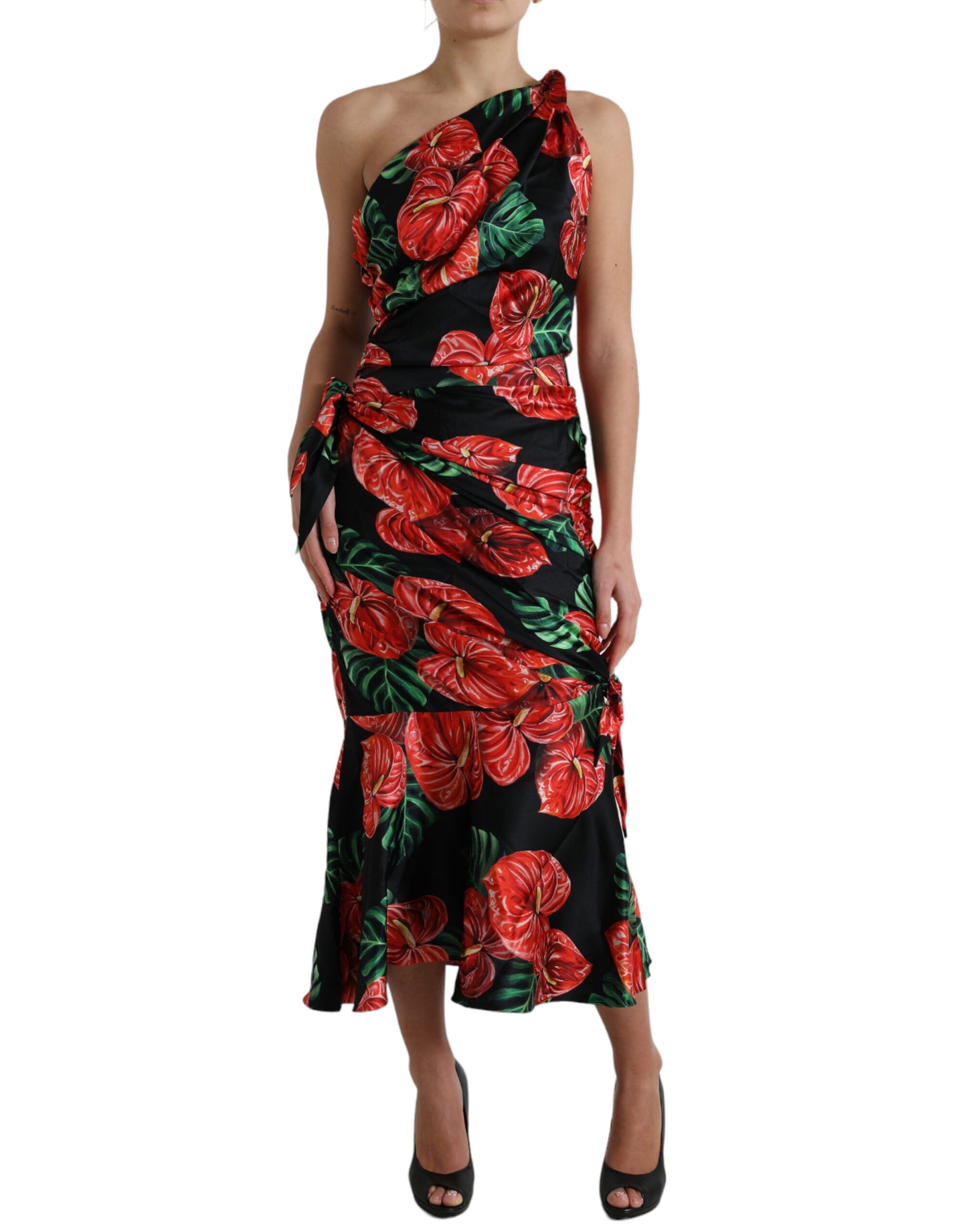 Dolce & Gabbana Tropical Elegance Silk Draped Dress IT44 | L