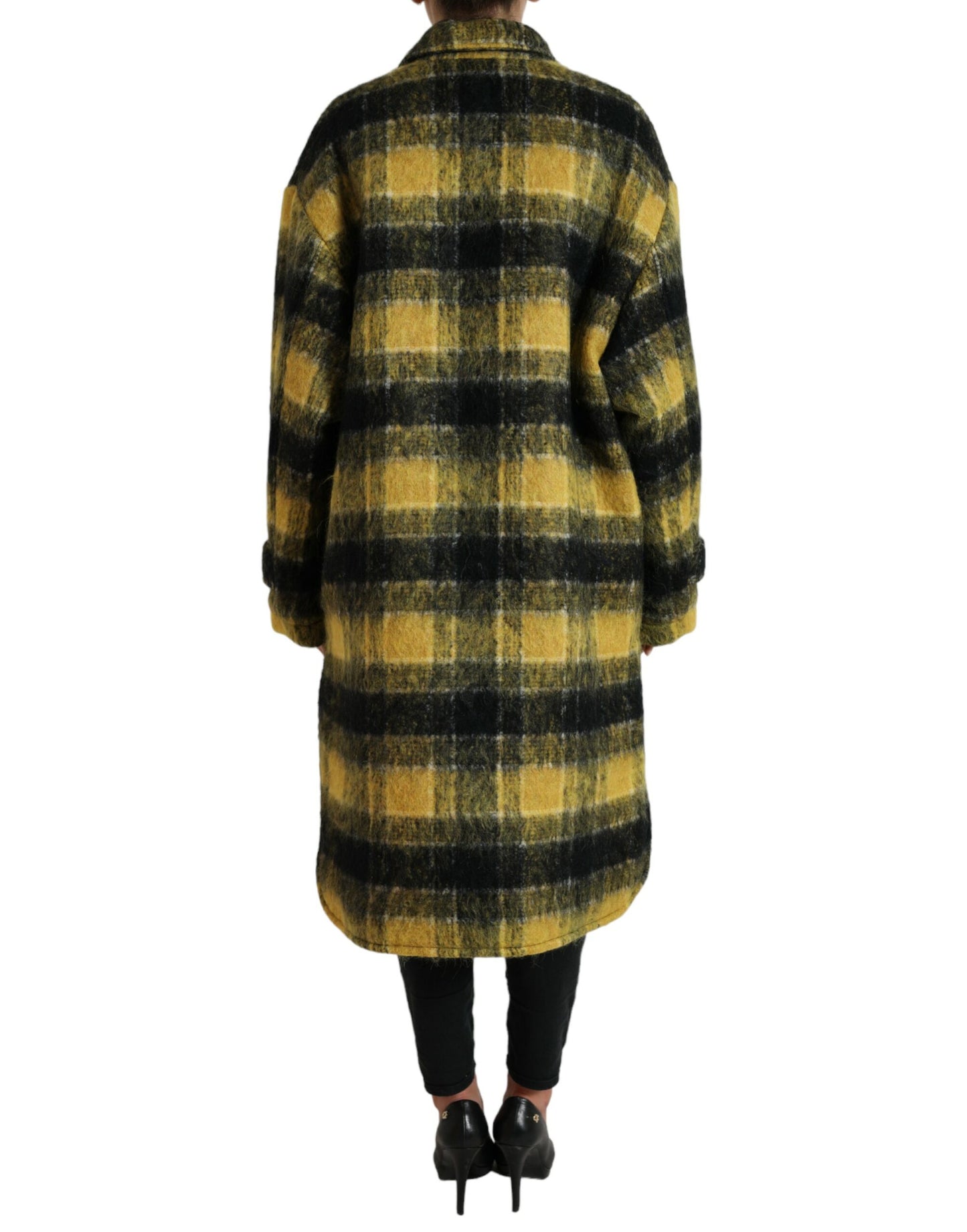 Dolce & Gabbana Chic Plaid Long Coat in Sunshine Yellow IT40 / S