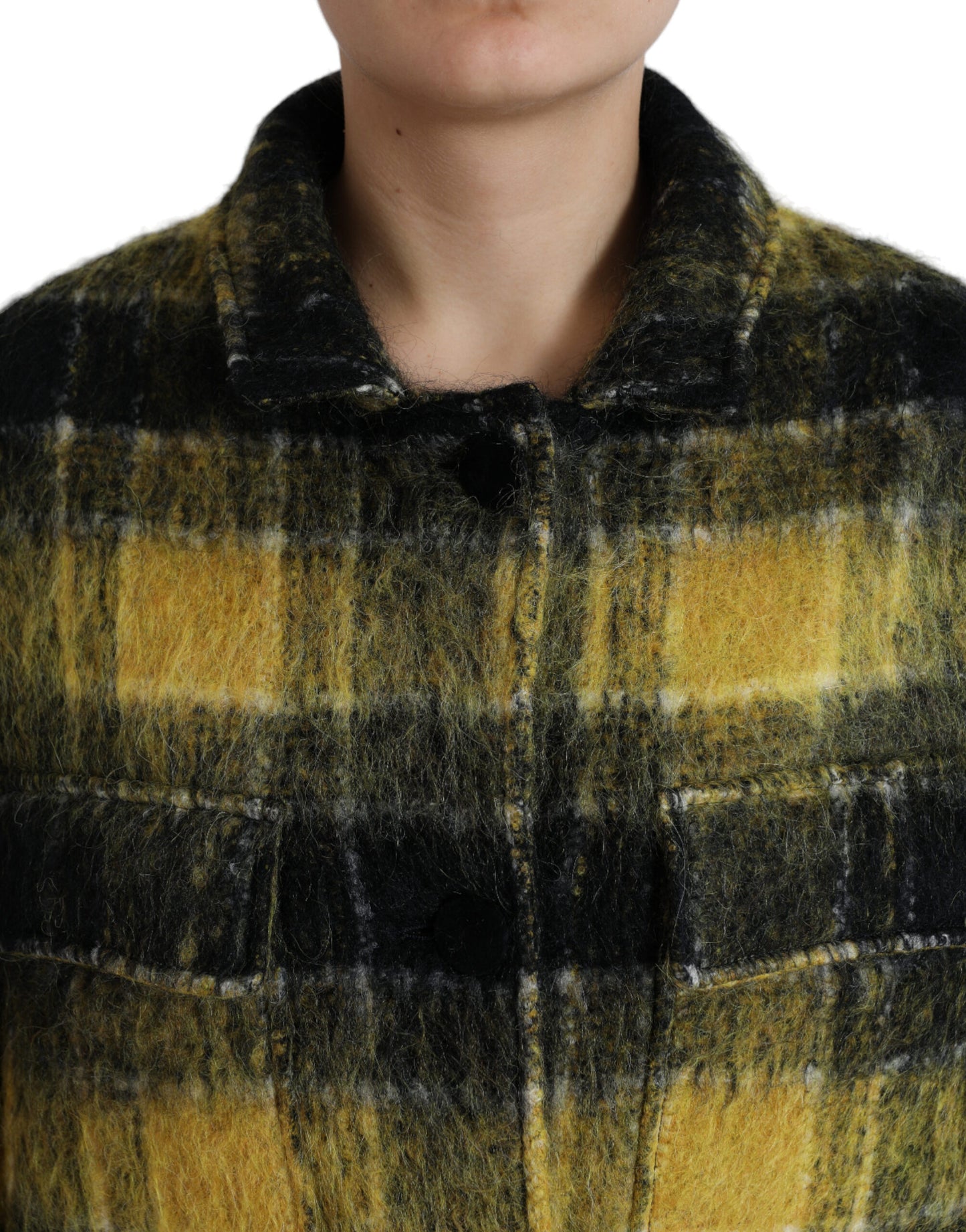 Dolce & Gabbana Chic Plaid Long Coat in Sunshine Yellow IT40 / S