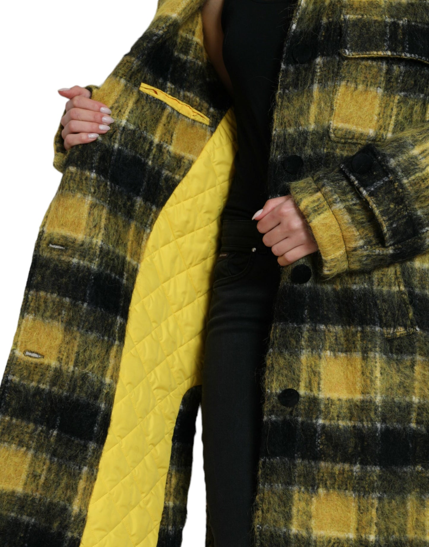 Dolce & Gabbana Chic Plaid Long Coat in Sunshine Yellow IT40 / S