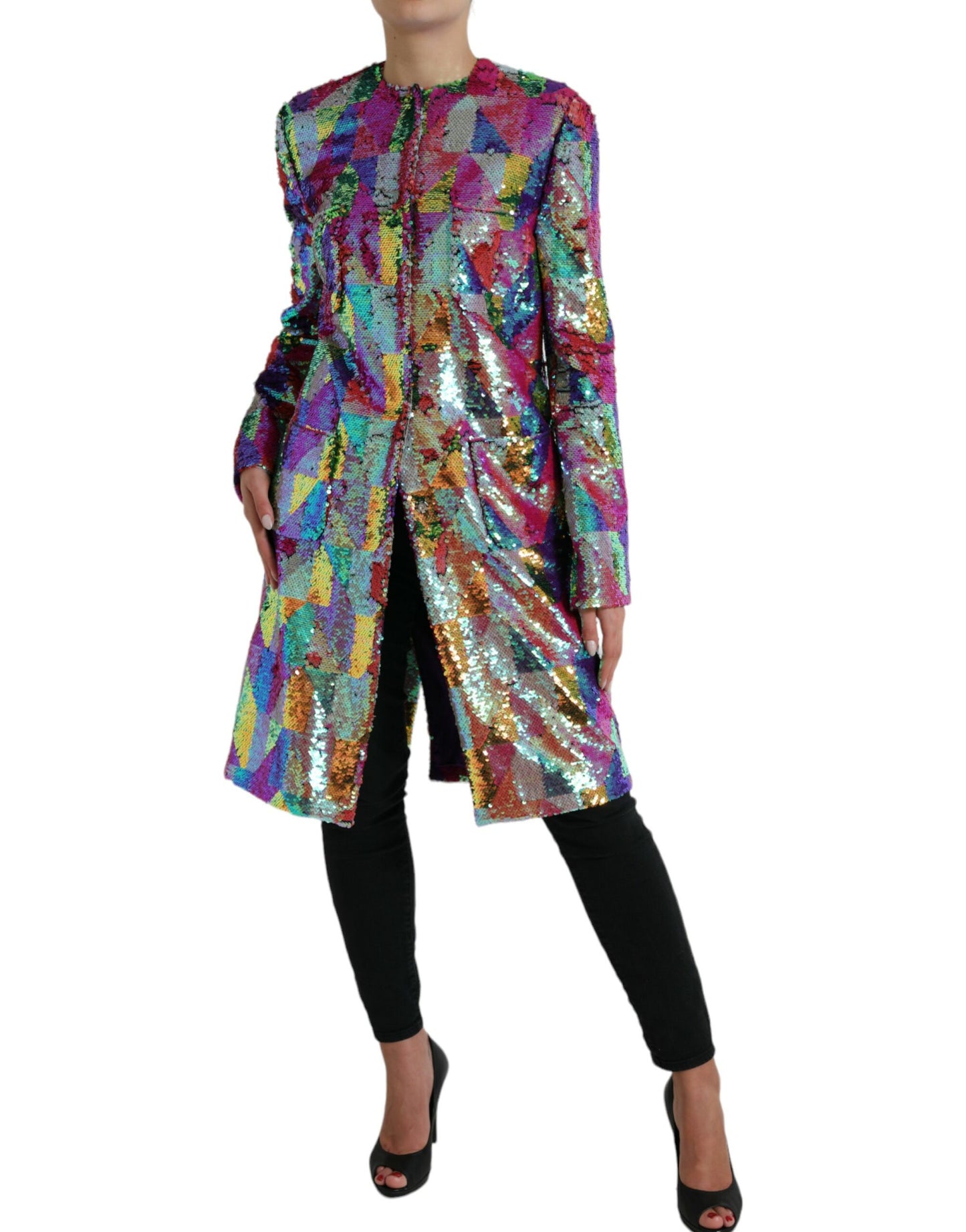 Dolce & Gabbana Multicolor Sequined Long Jacket IT40 / S