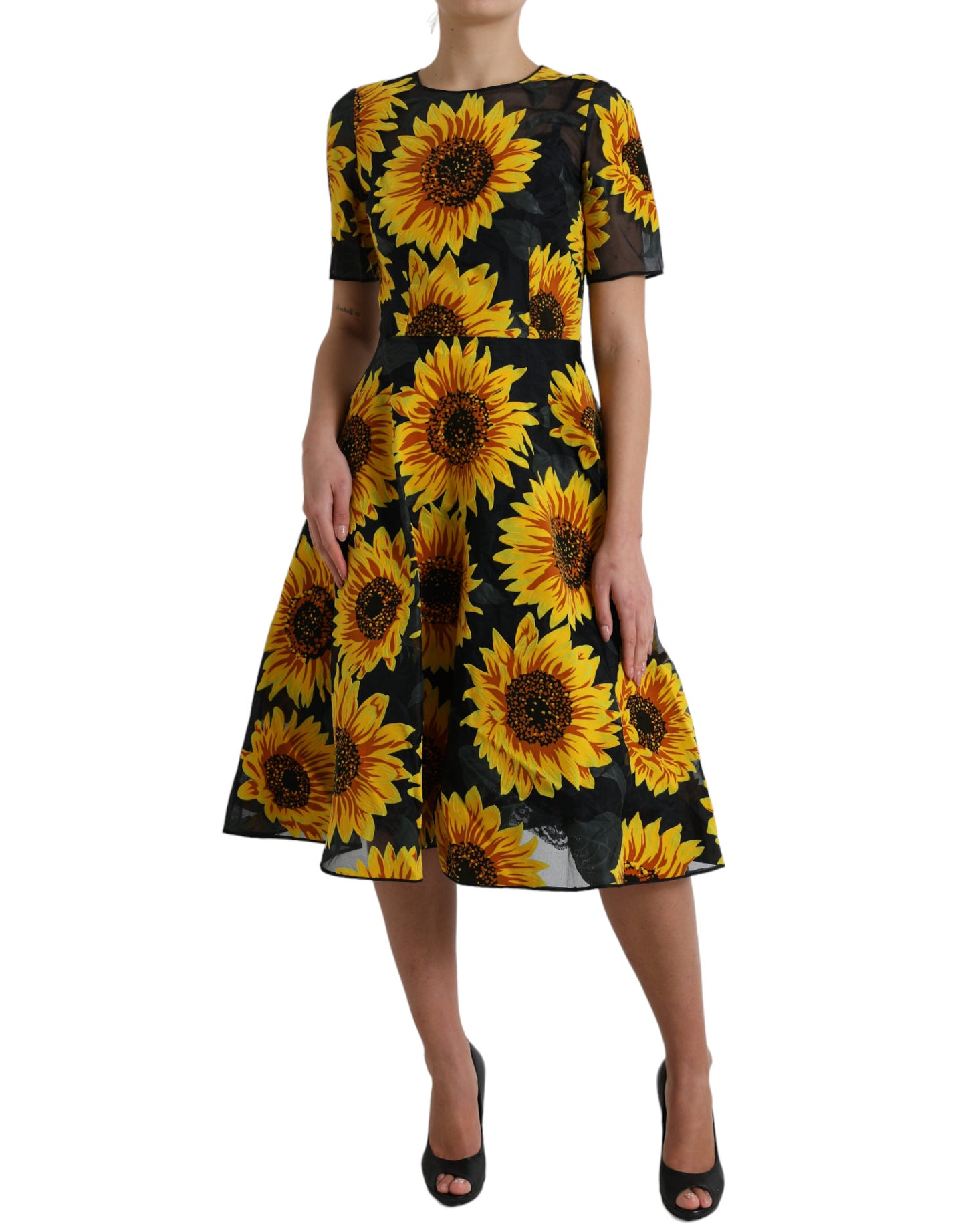 Dolce & Gabbana Summery Sunflower A-Line Midi Dress IT42 / M