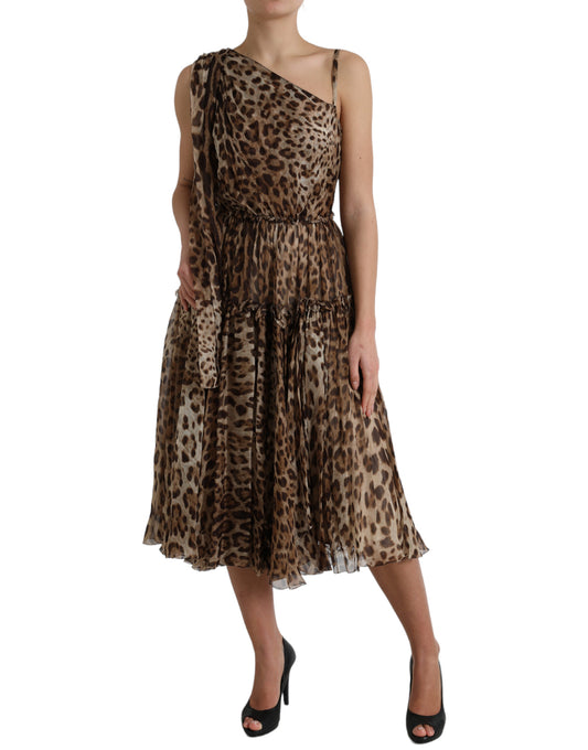 Dolce & Gabbana Elegant One-Shoulder Leopard Midi Dress IT42 / M