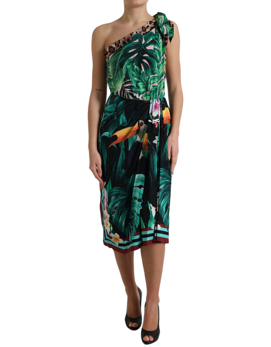 Dolce & Gabbana Tropical Jungle Print One-Shoulder Dress IT42 / M