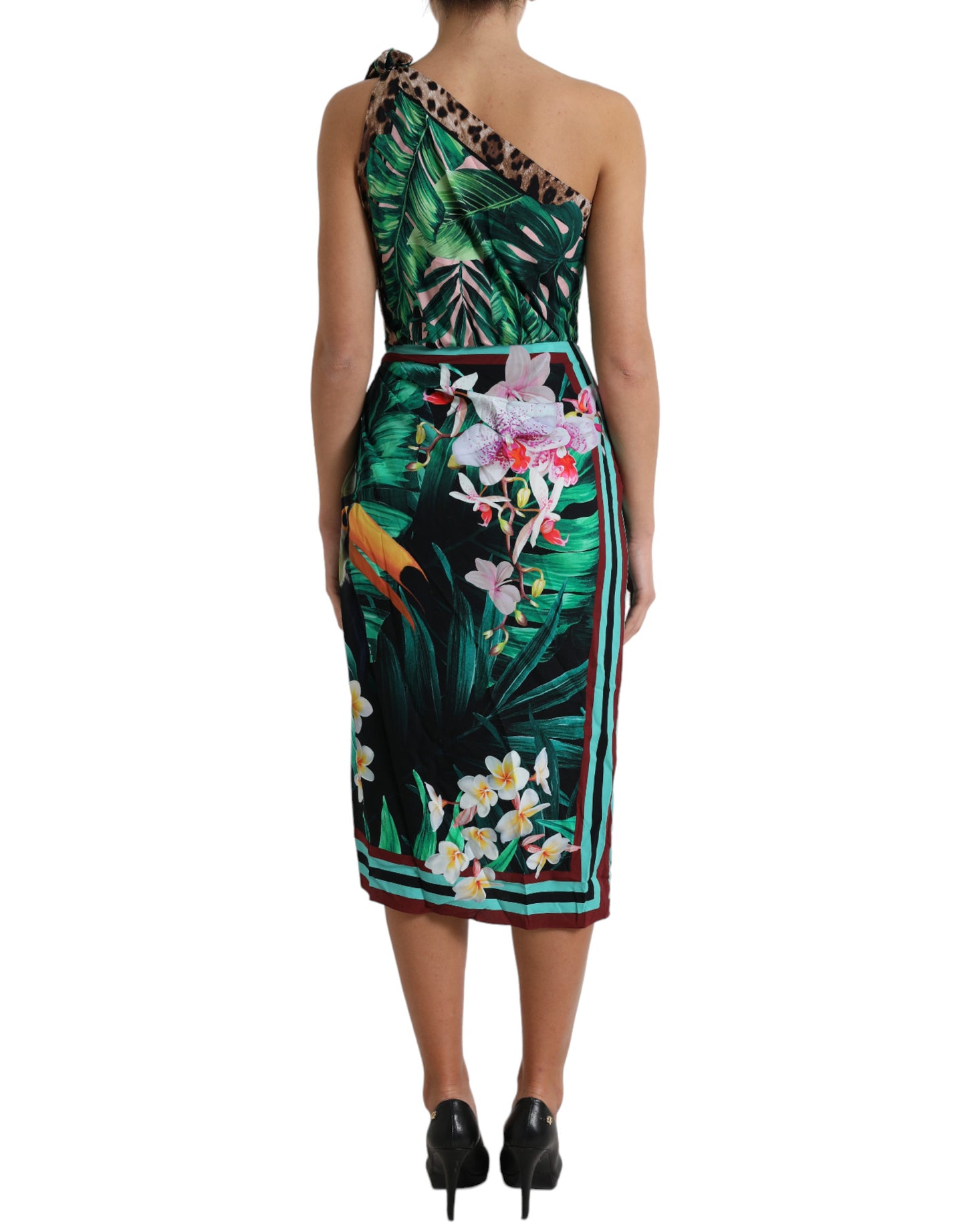 Dolce & Gabbana Tropical Jungle Print One-Shoulder Dress IT42 / M