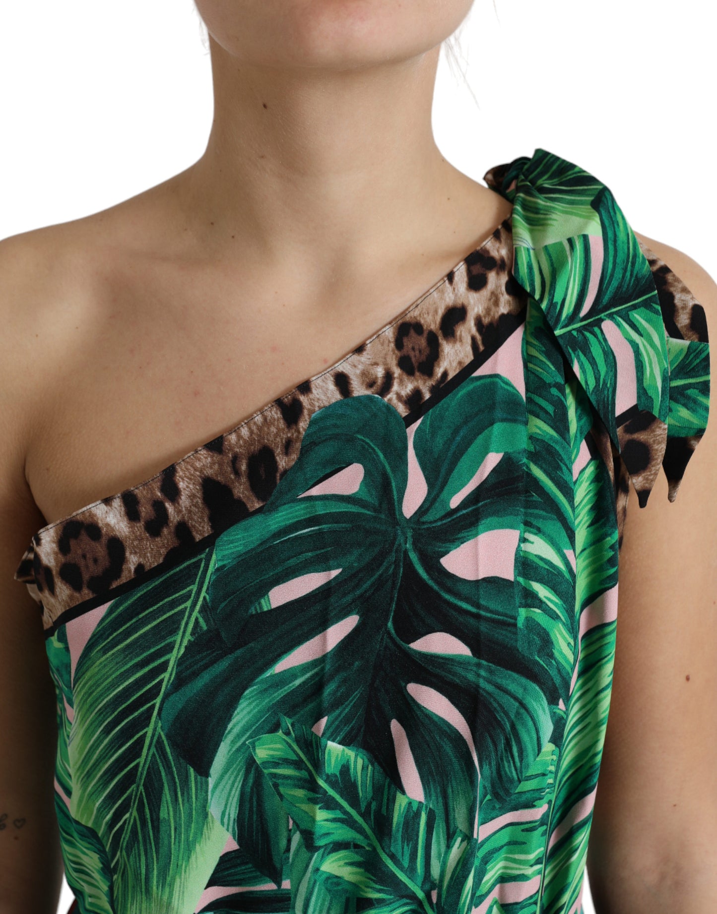 Dolce & Gabbana Tropical Jungle Print One-Shoulder Dress IT42 / M