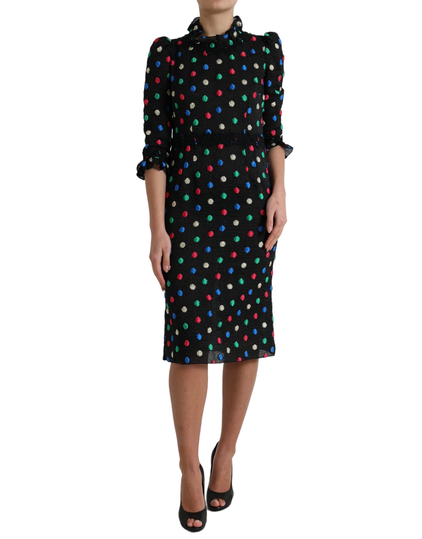 Dolce & Gabbana Elegant High Neck Polka Dot Midi Dress IT40 / S