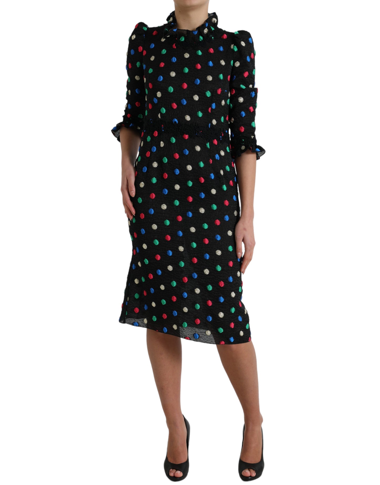 Dolce & Gabbana Elegant High Neck Polka Dot Midi Dress IT40 / S