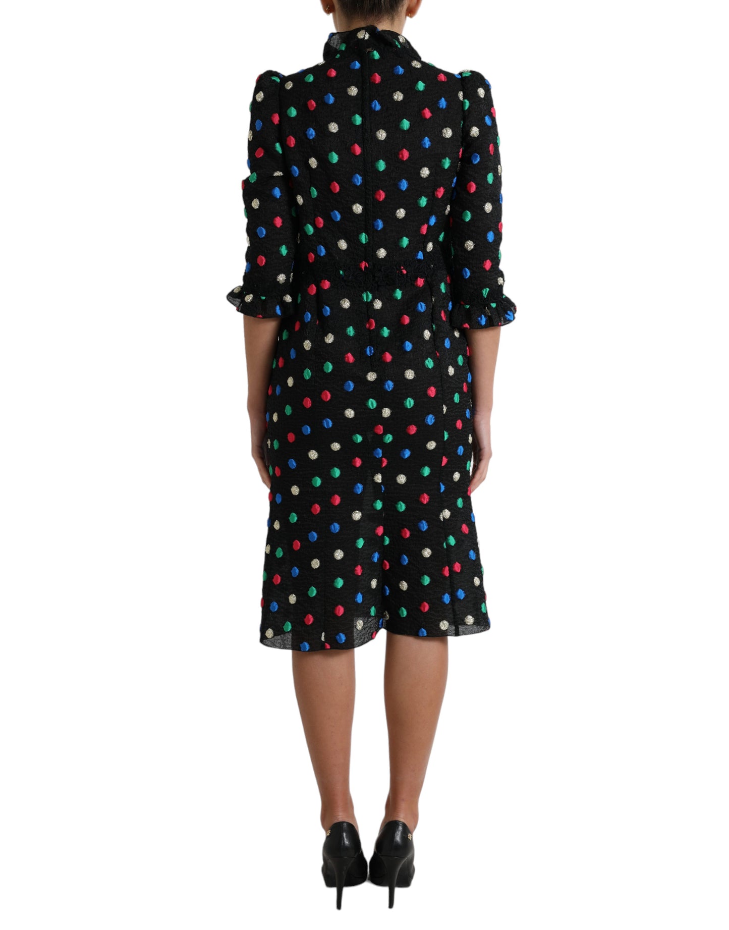 Dolce & Gabbana Elegant High Neck Polka Dot Midi Dress IT40 / S