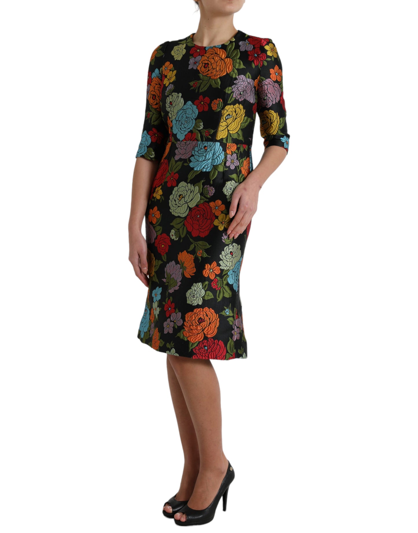 Dolce & Gabbana Elegant Floral Embroidered Pencil Dress IT40 / S