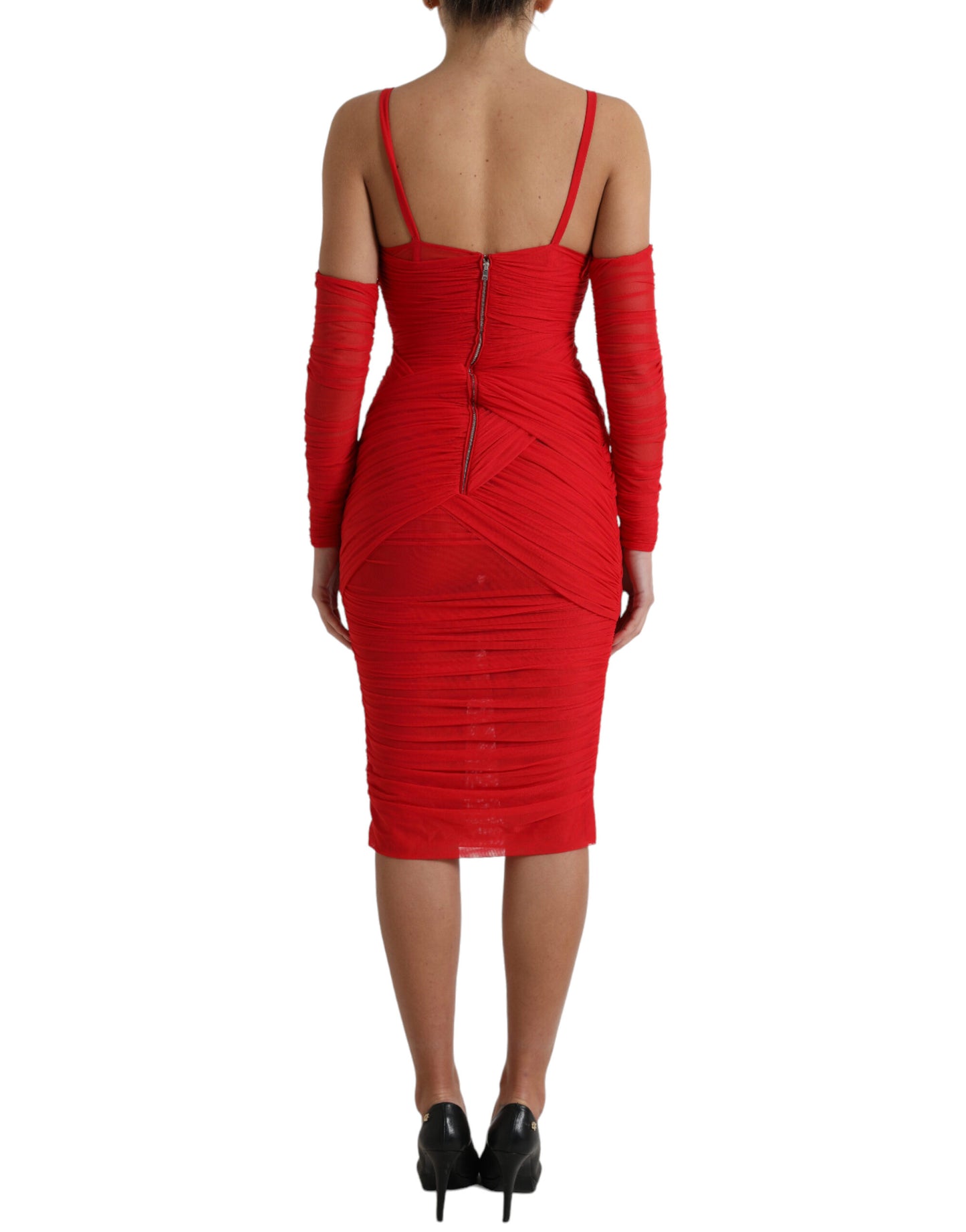 Dolce & Gabbana Radiant Red Stretch Satin Midi Dress IT42 / M