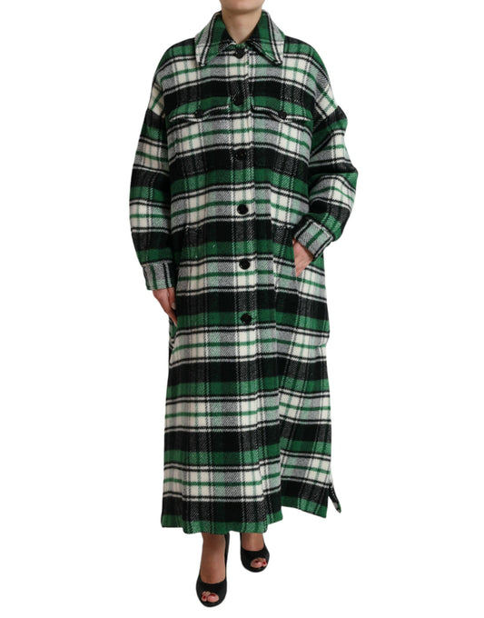 Dolce & Gabbana Elegant Green Plaid Long Coat IT40 / S