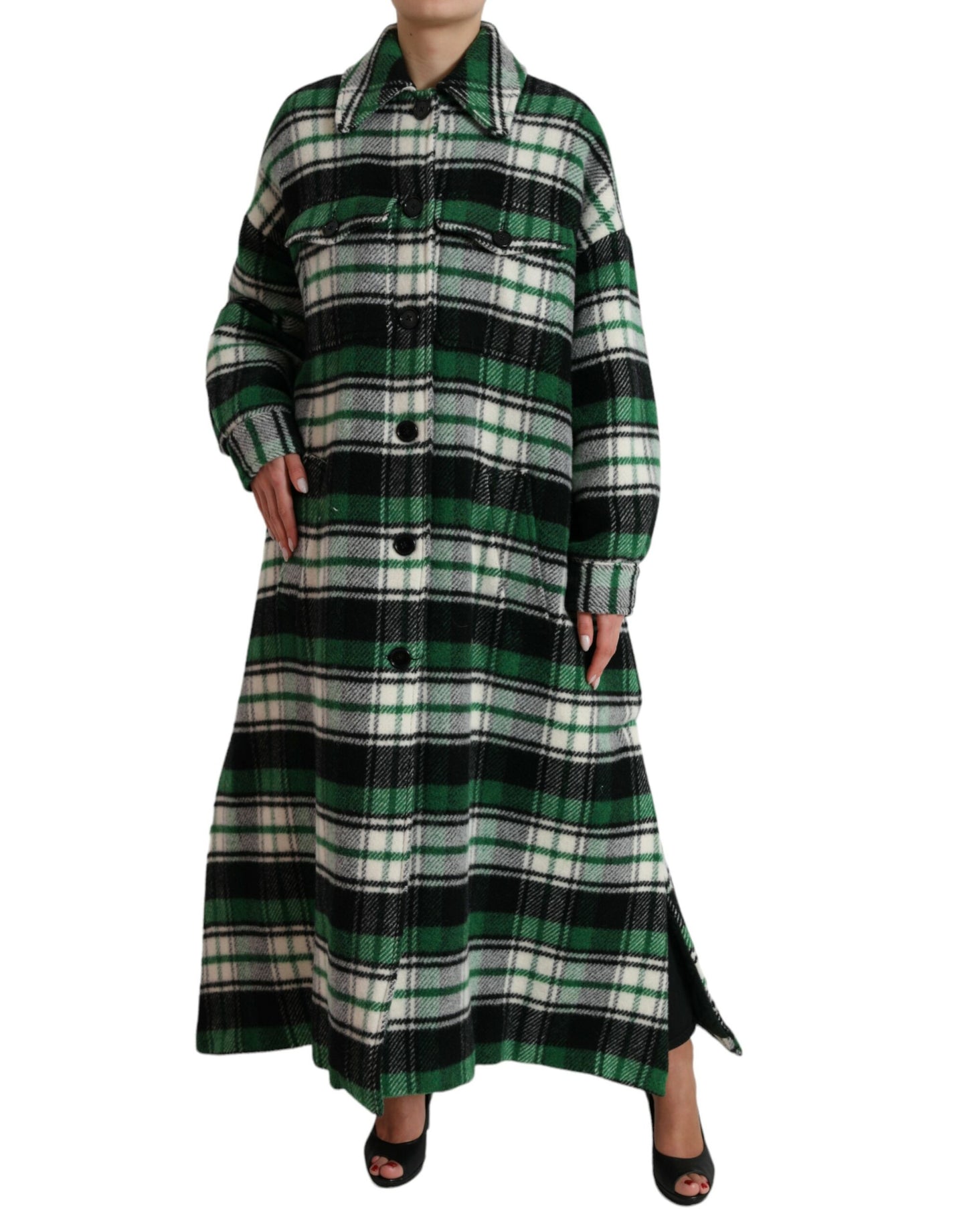 Dolce & Gabbana Elegant Green Plaid Long Coat IT40 / S