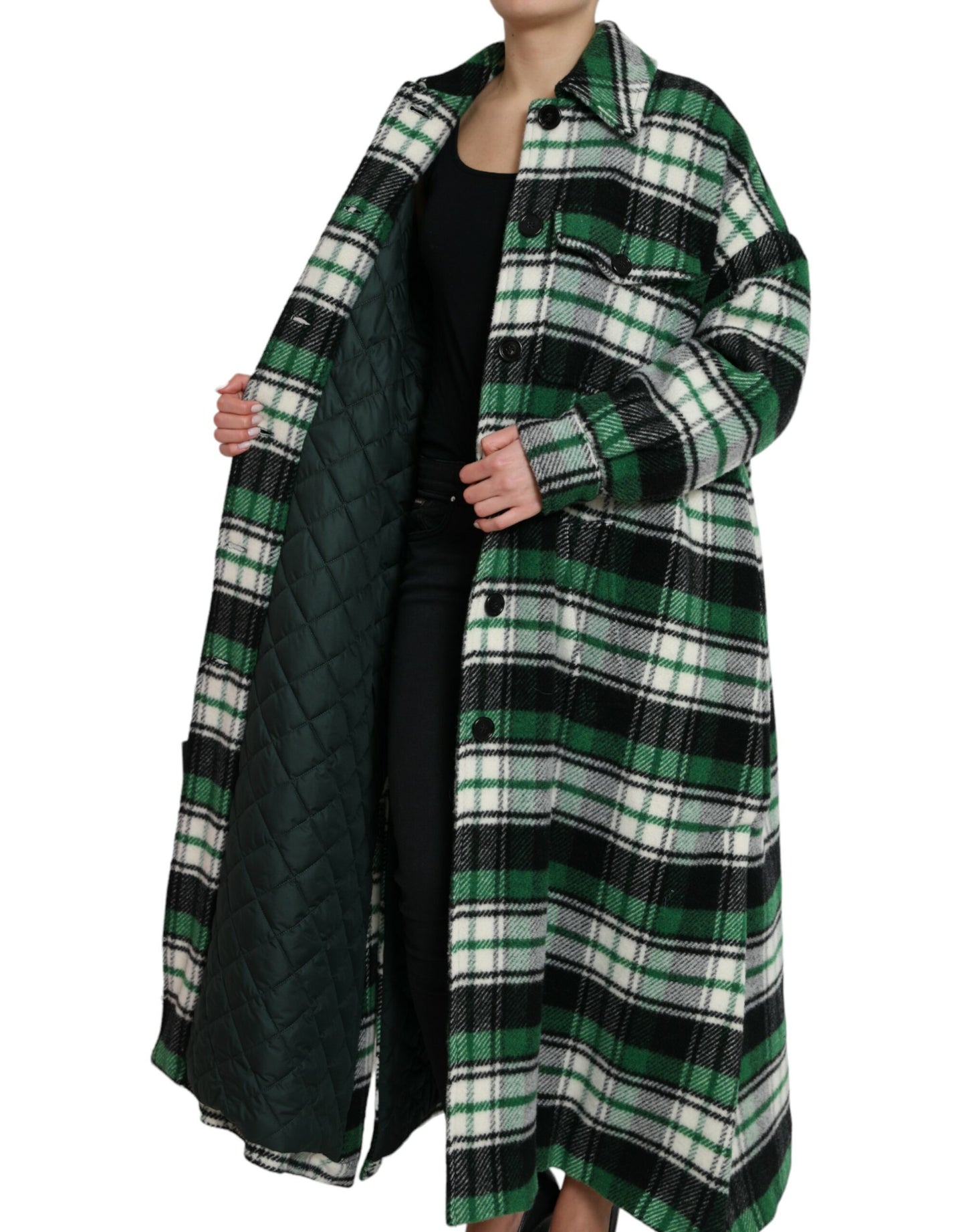 Dolce & Gabbana Elegant Green Plaid Long Coat IT40 / S