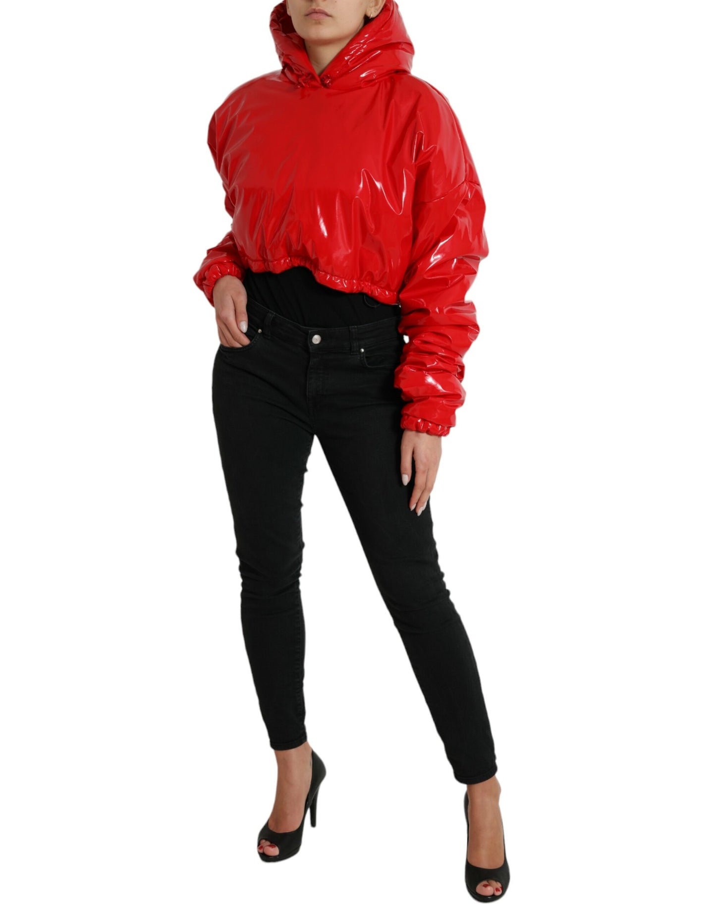 Dolce & Gabbana Chic Shiny Red Cropped Jacket IT40 / S