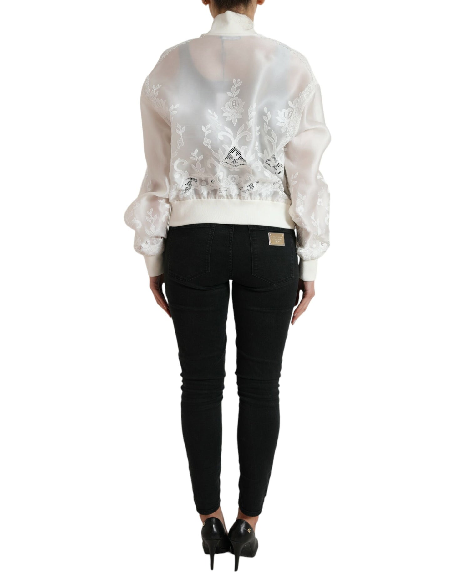 Dolce & Gabbana Elegant White Silk Bomber Jacket IT40 | S