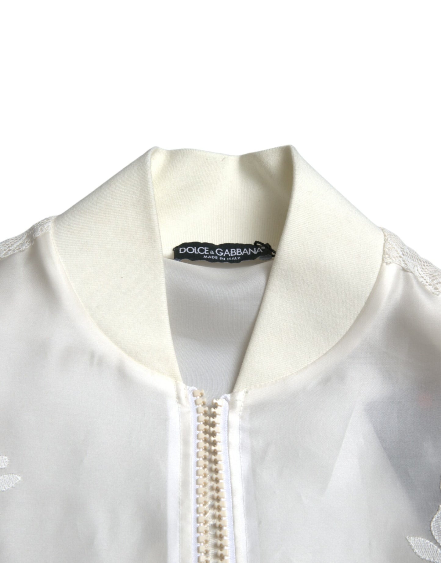 Dolce & Gabbana Elegant White Silk Bomber Jacket IT40 | S