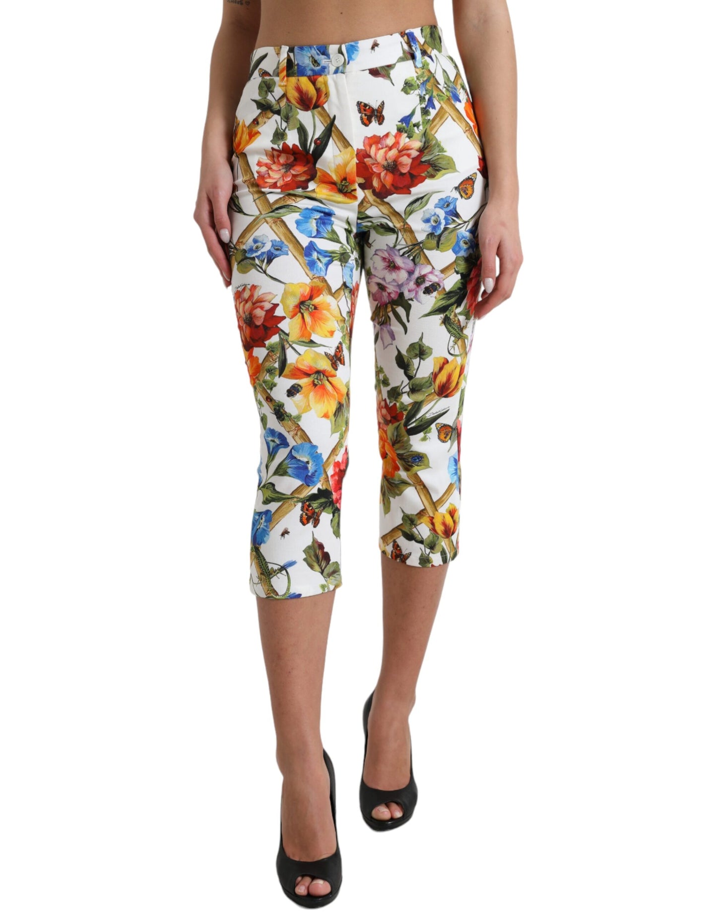 Dolce & Gabbana Floral High Waist Cropped Fashion Pants IT40 | S