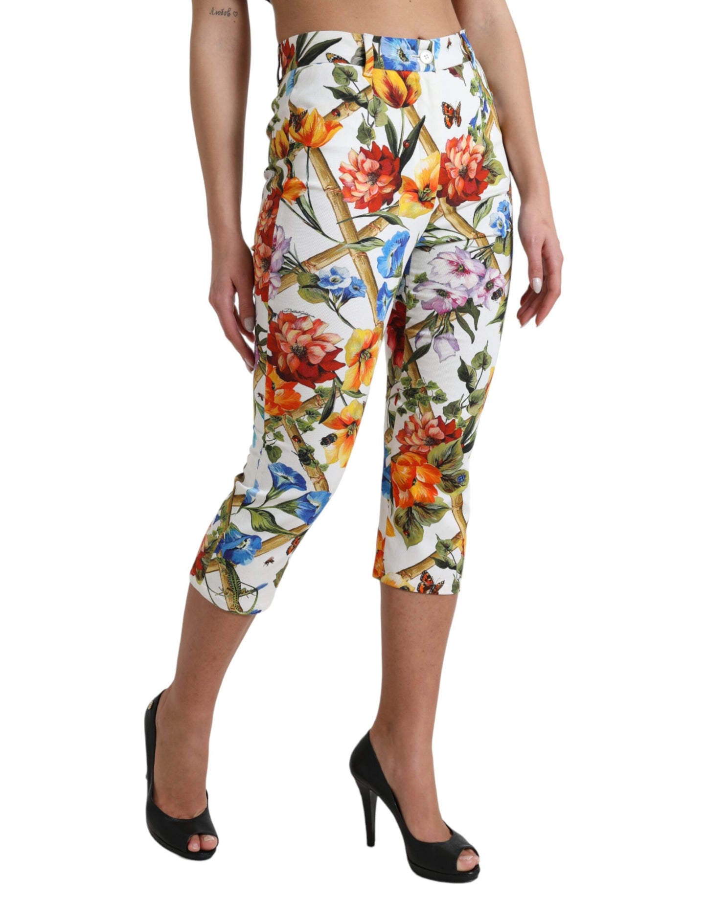 Dolce & Gabbana Floral High Waist Cropped Fashion Pants IT40 | S