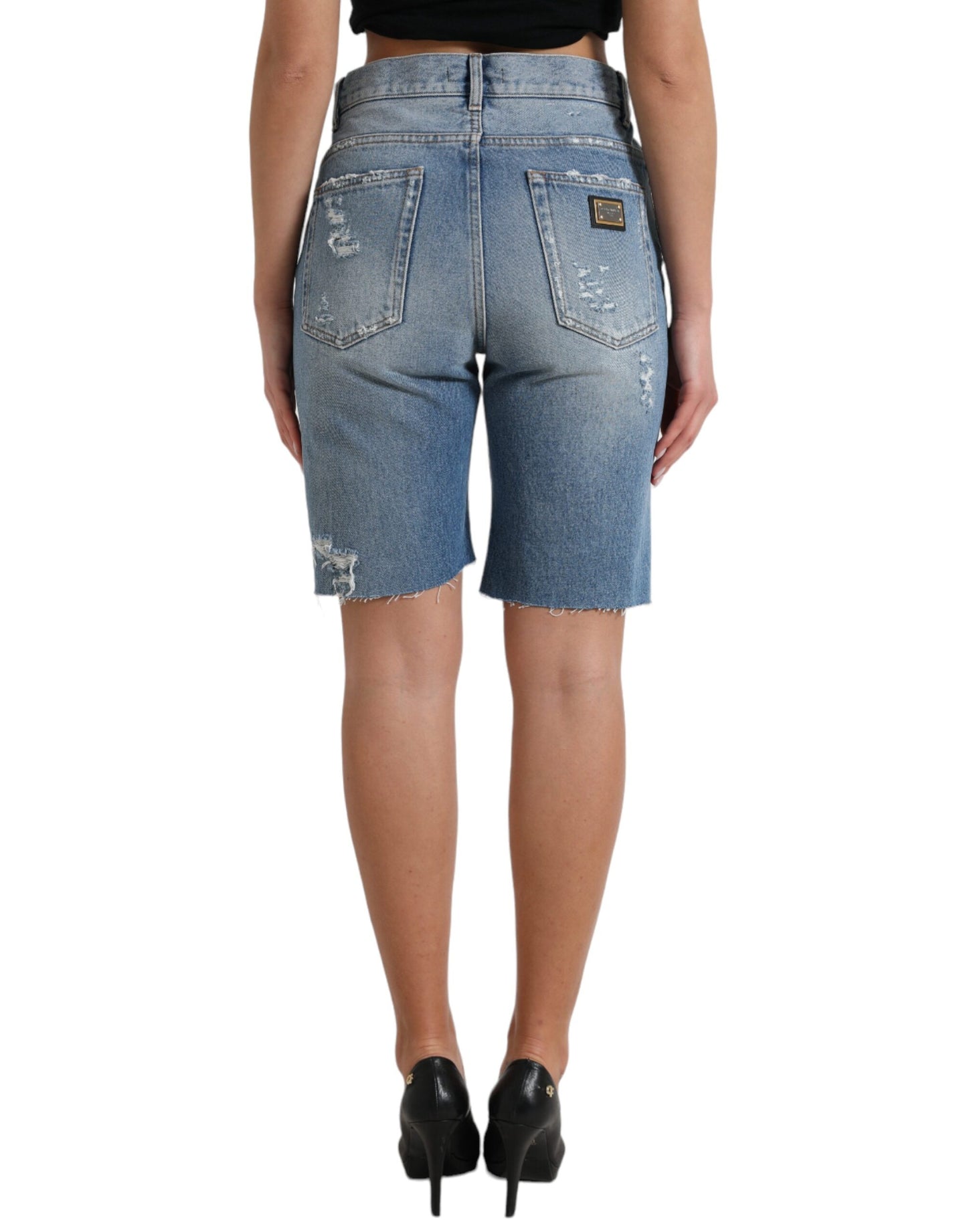 Dolce & Gabbana High Waist Embellished Bermuda Denim Shorts IT40 | S