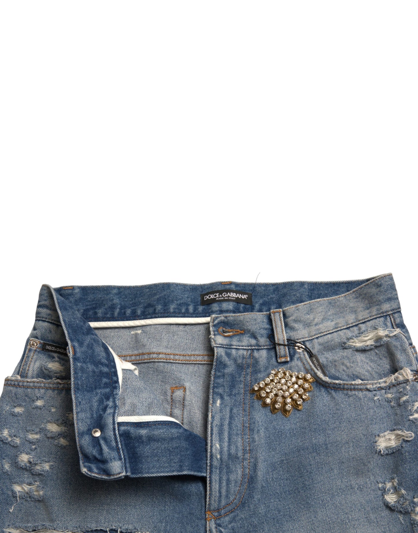 Dolce & Gabbana High Waist Embellished Bermuda Denim Shorts IT40 | S