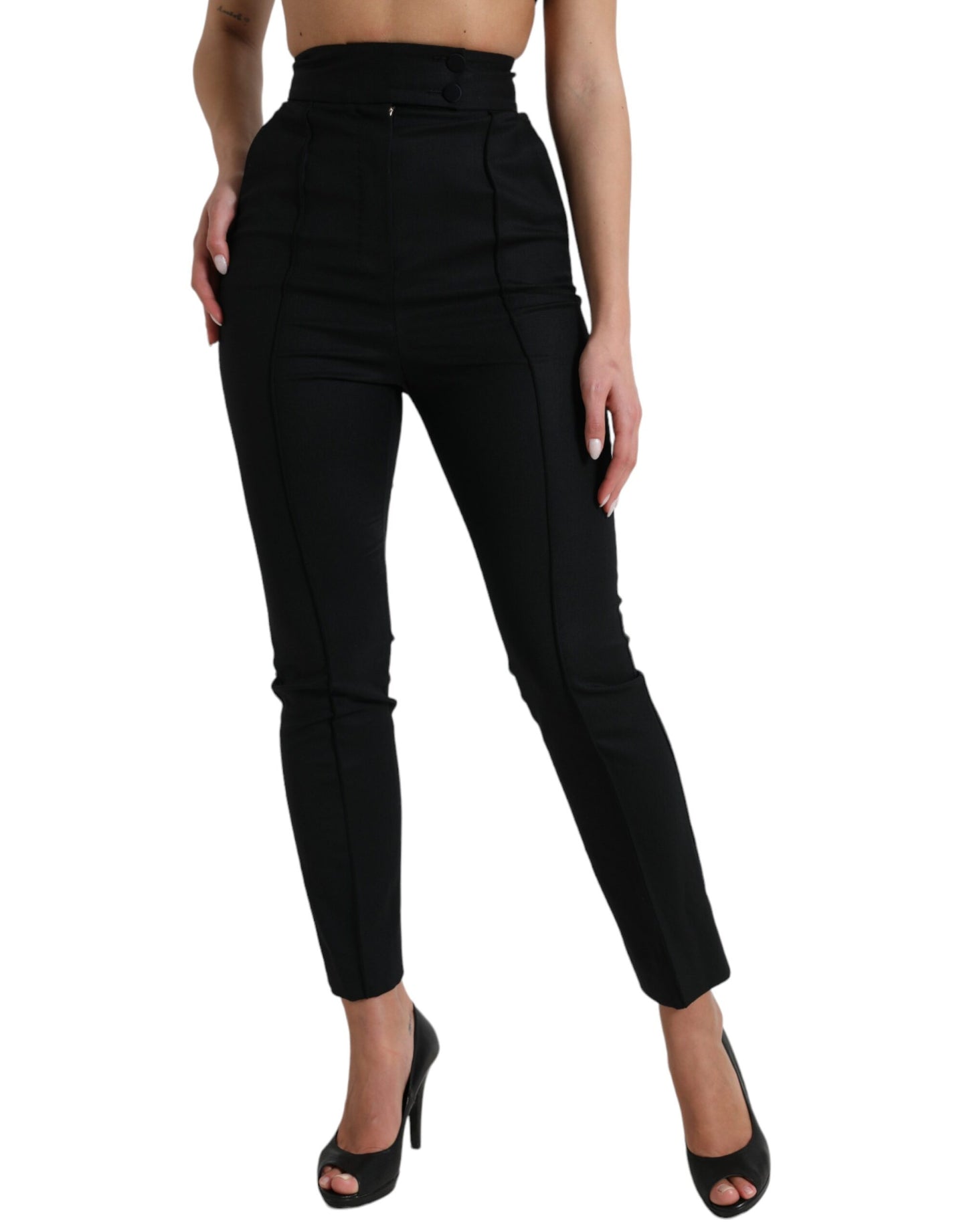 Dolce & Gabbana Elegant High Waist Tapered Wool Pants IT40 | S