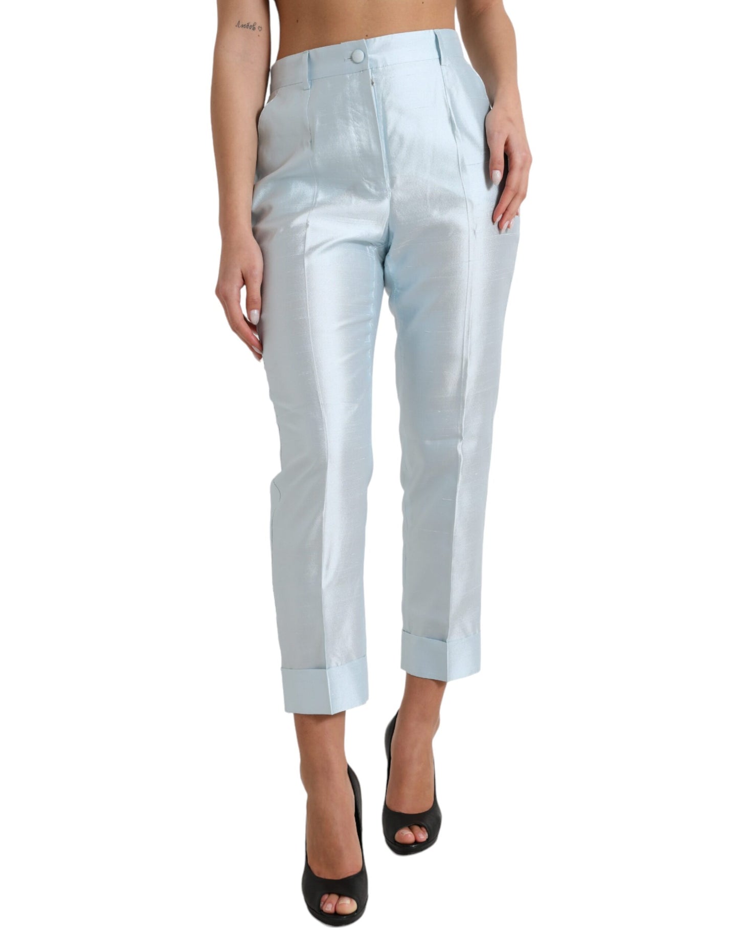 Dolce & Gabbana Chic Sky Blue High Waist Cropped Pants IT42 / M