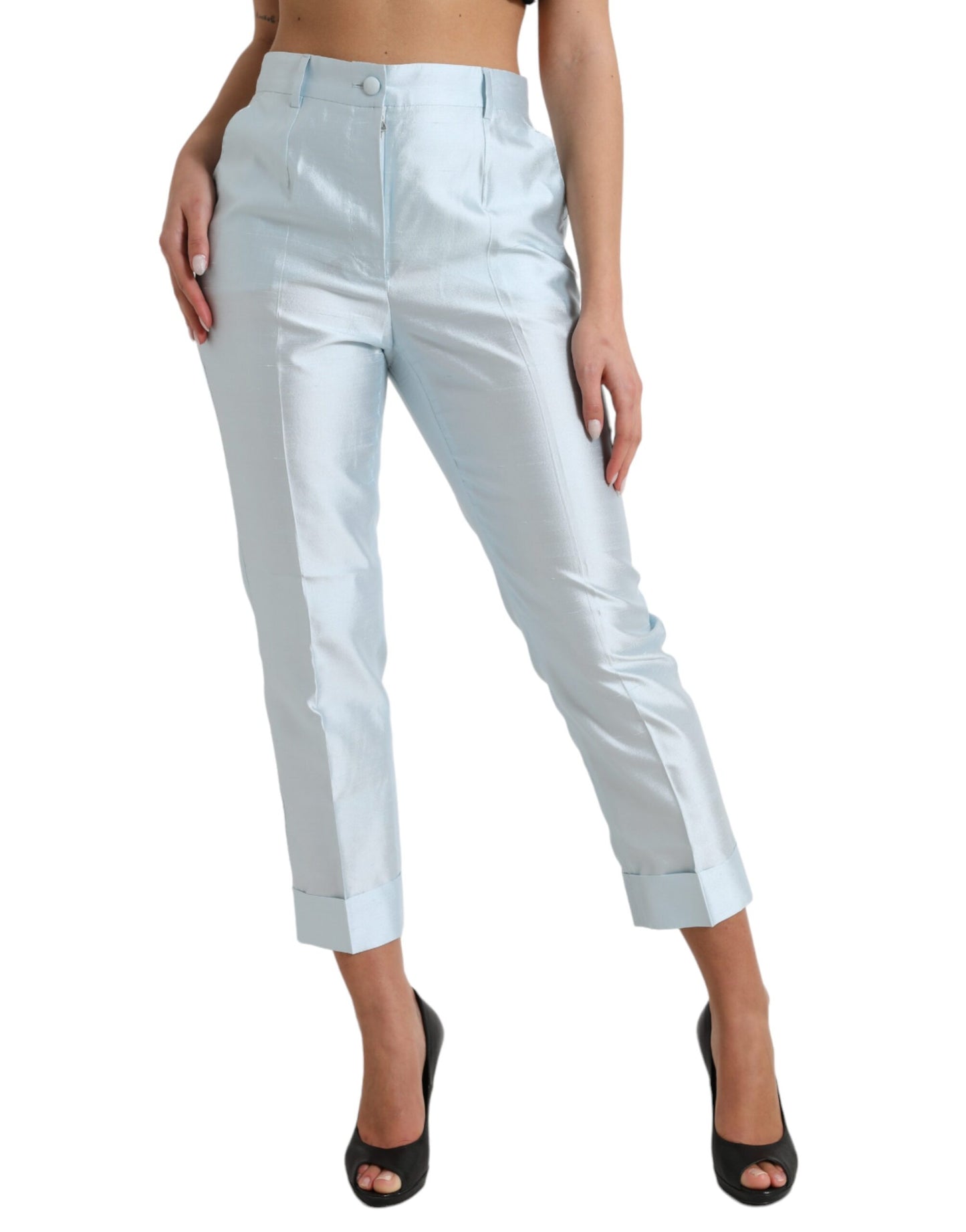 Dolce & Gabbana Chic Sky Blue High Waist Cropped Pants IT42 / M