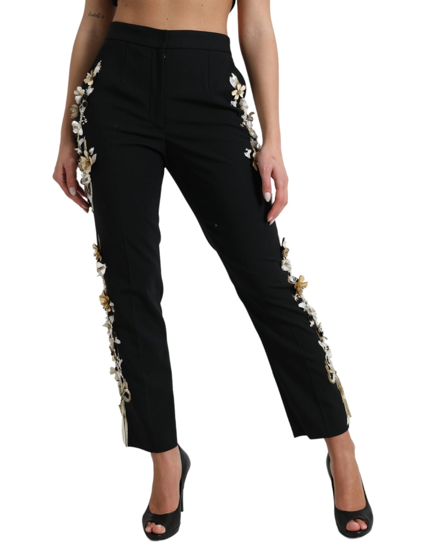 Dolce & Gabbana Elegant High Waist Floral Tapered Pants IT40 | S