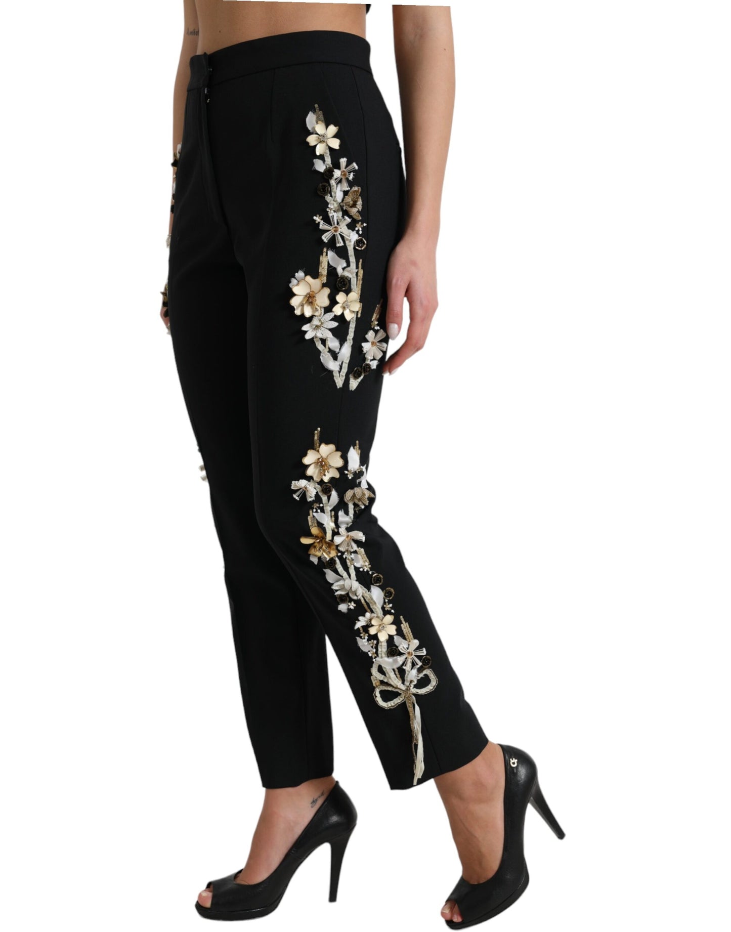 Dolce & Gabbana Elegant High Waist Floral Tapered Pants IT40 | S