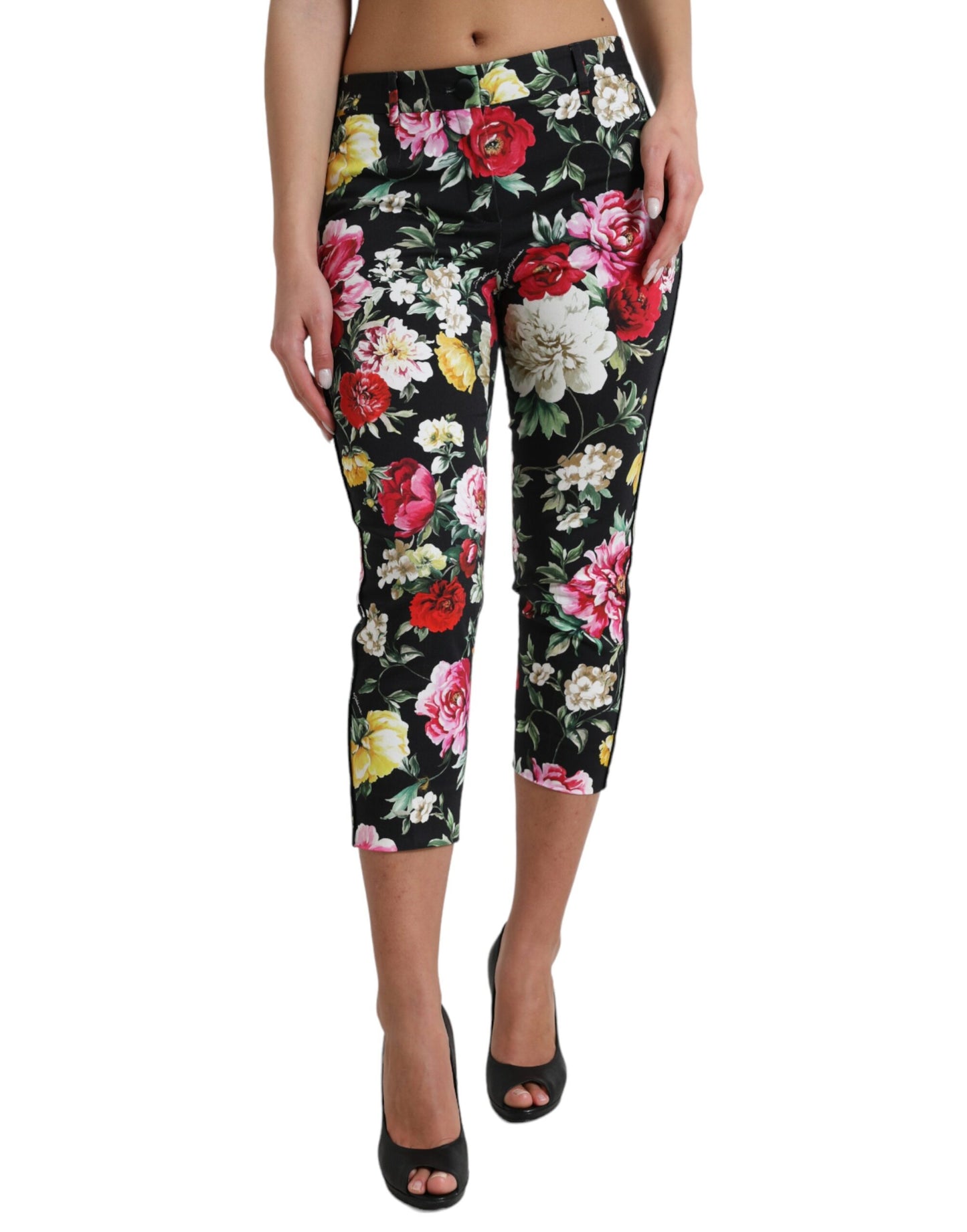 Dolce & Gabbana Elegant Floral Mid Waist Cropped Pants IT40 | S