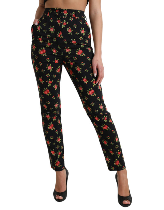 Dolce & Gabbana Elegant High-Waist Floral Tapered Pants IT40 | S