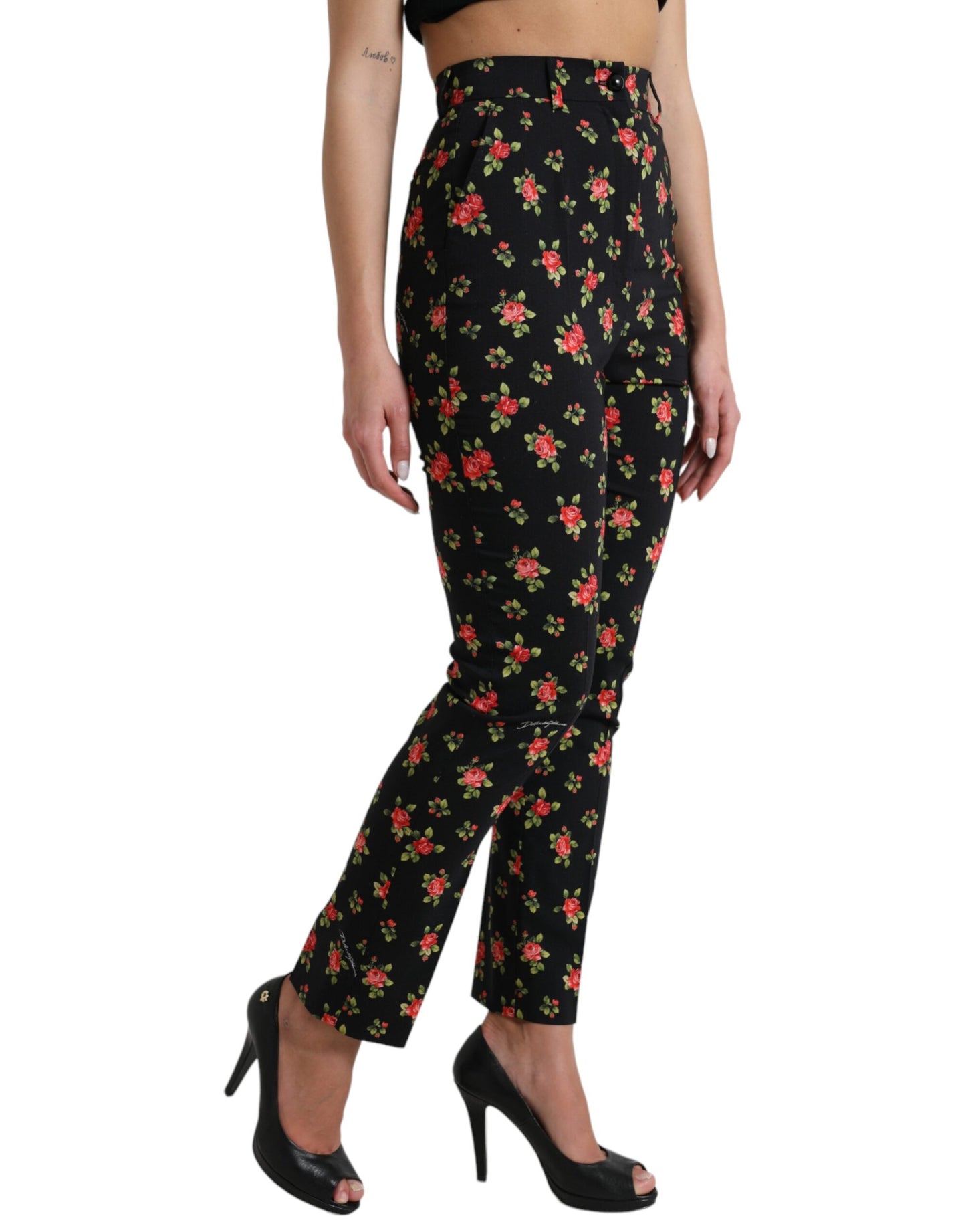 Dolce & Gabbana Elegant High-Waist Floral Tapered Pants IT40 | S