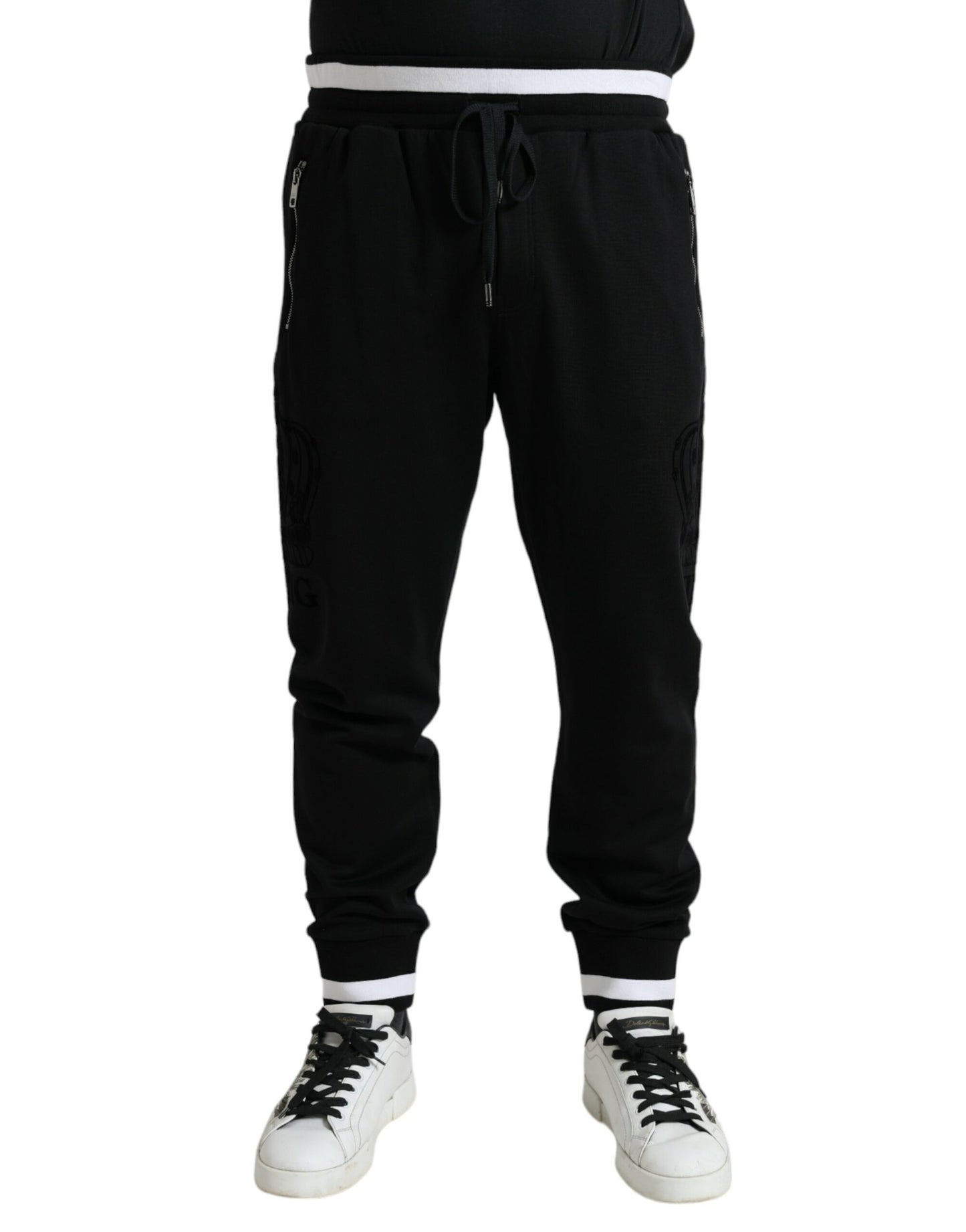 Dolce & Gabbana Elegant Black and White Cotton Joggers IT56 / XL