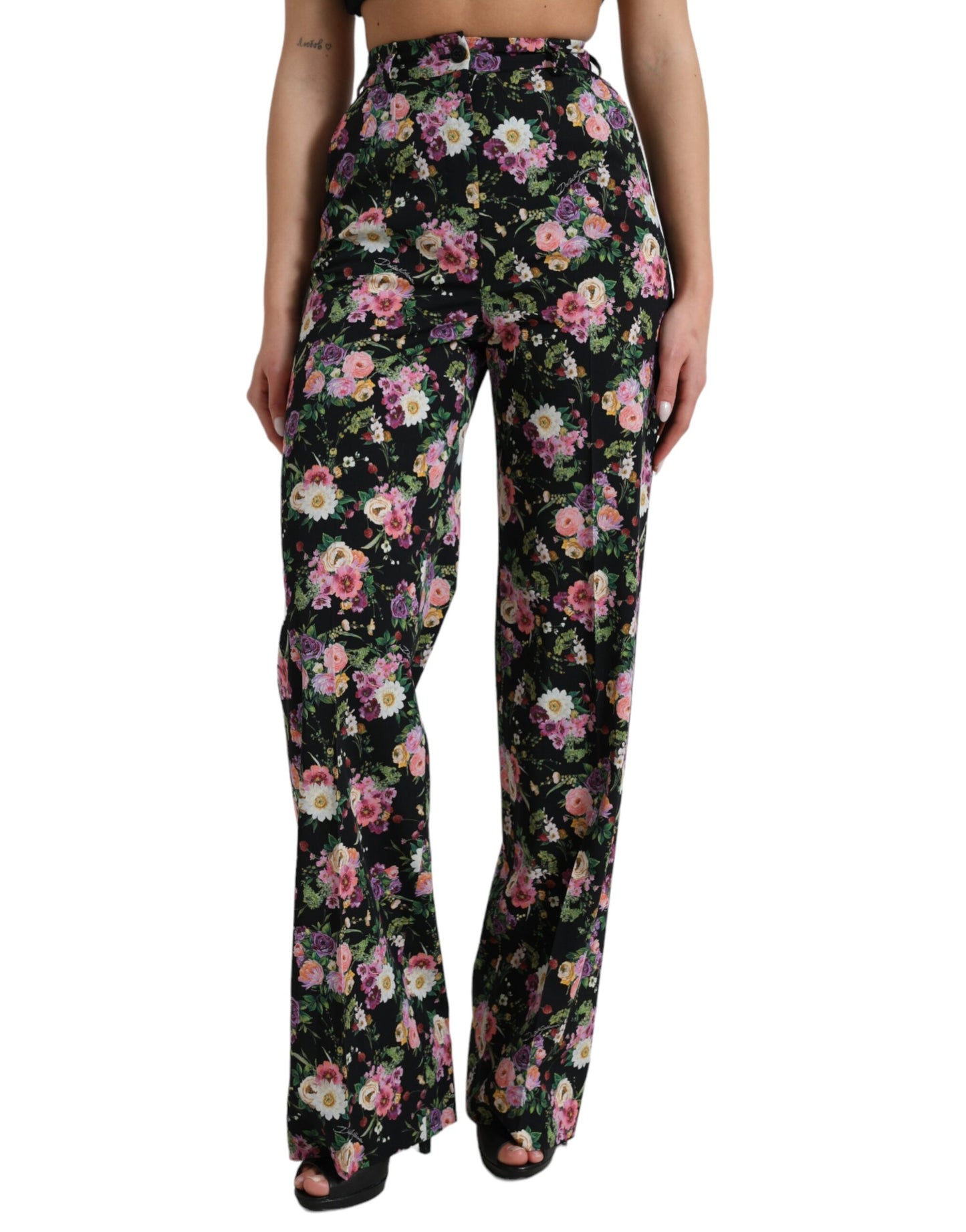 Dolce & Gabbana Floral High Waist Wide Leg Pants IT40 | S