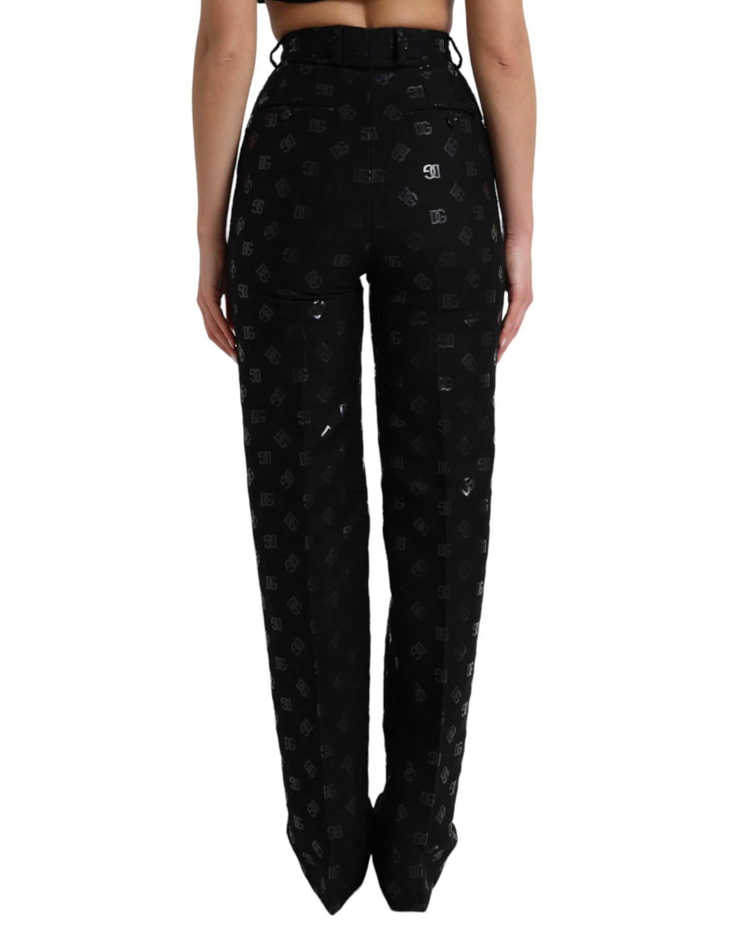 Dolce & Gabbana Chic High Waist Straight Pants with Logo Print IT40 / S