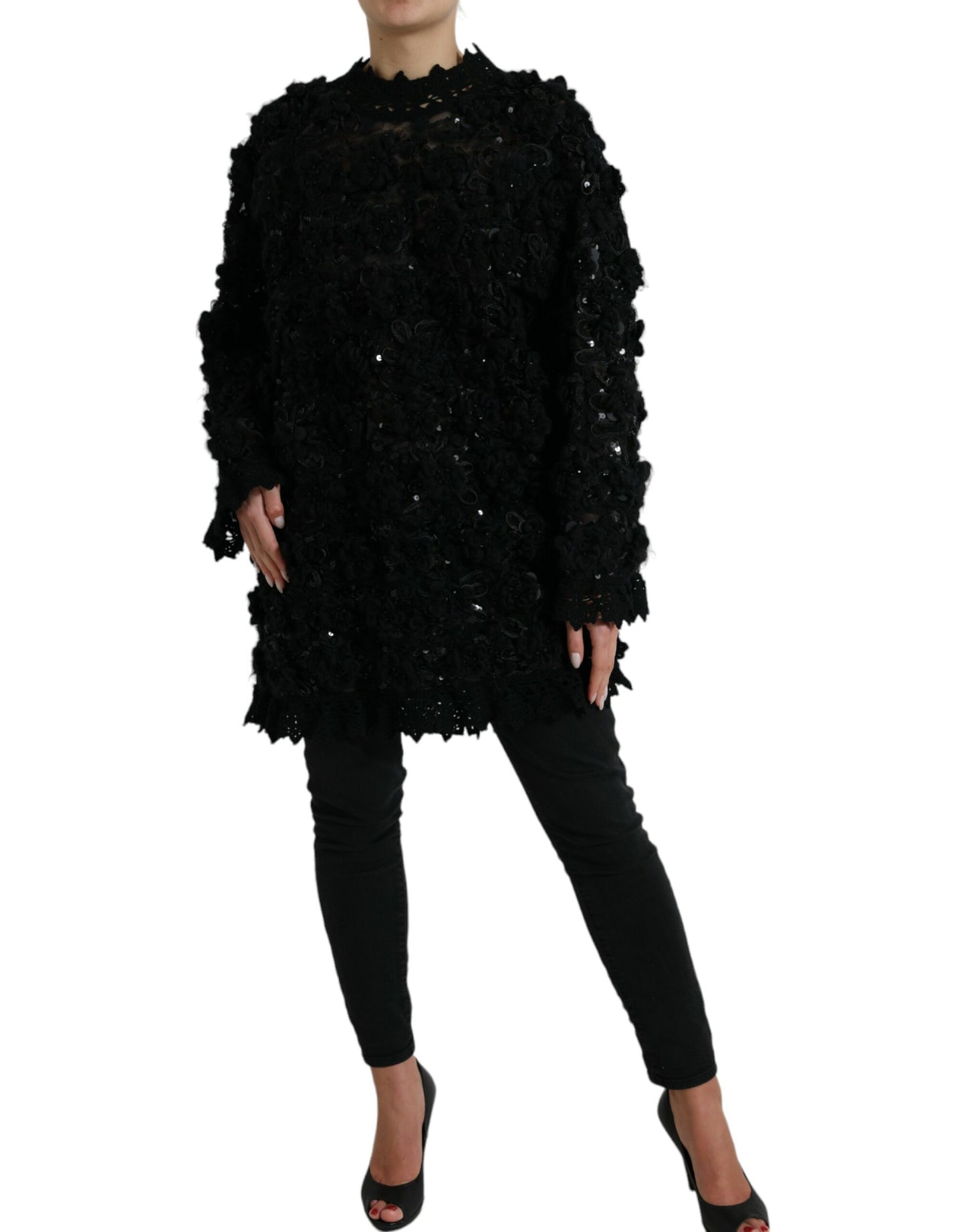 Dolce & Gabbana Sequin Embellished Black Pullover IT40 | S