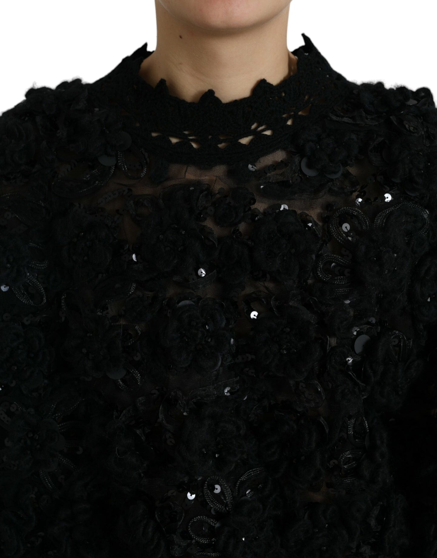 Dolce & Gabbana Sequin Embellished Black Pullover IT40 | S