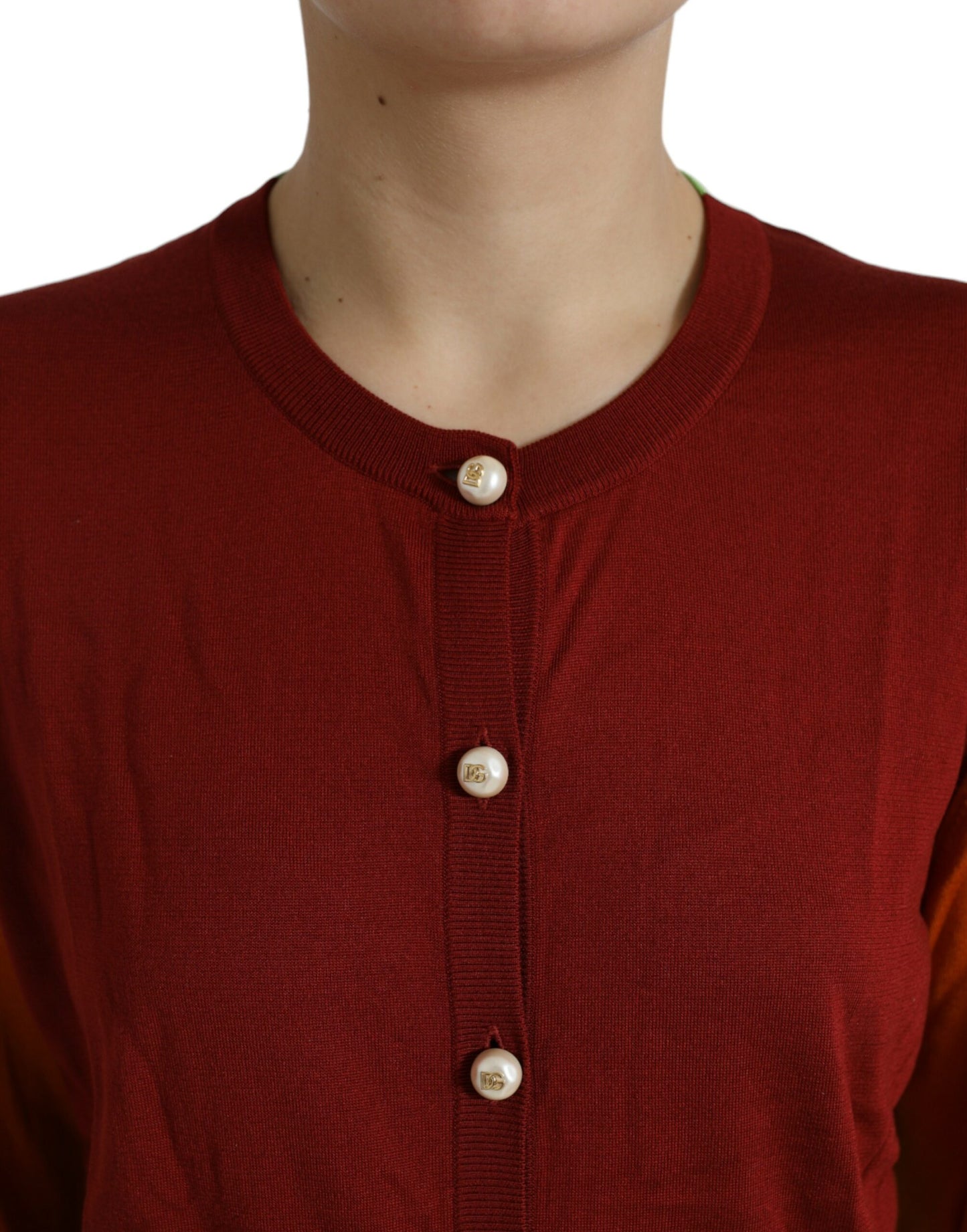 Dolce & Gabbana Silk Button Front Cardigan in Maroon Mix IT50 / XXL