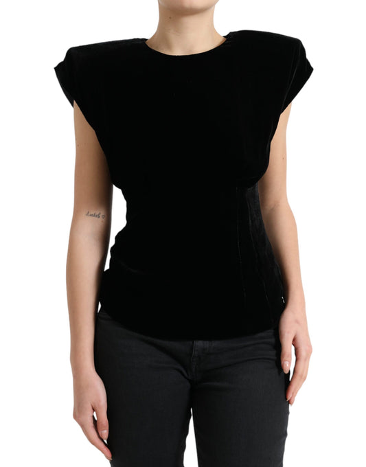 Dolce & Gabbana Velvet Exaggerated Shoulder Top IT40 | S