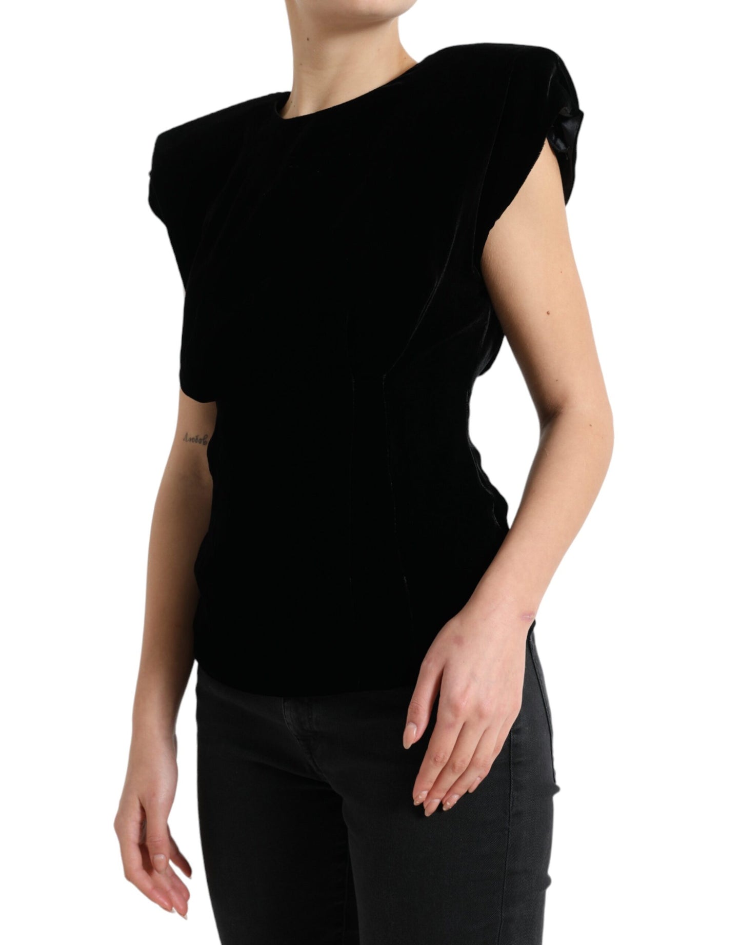 Dolce & Gabbana Velvet Exaggerated Shoulder Top IT40 | S